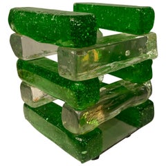 Italian Glass Cube Table Lamp by Poliarte