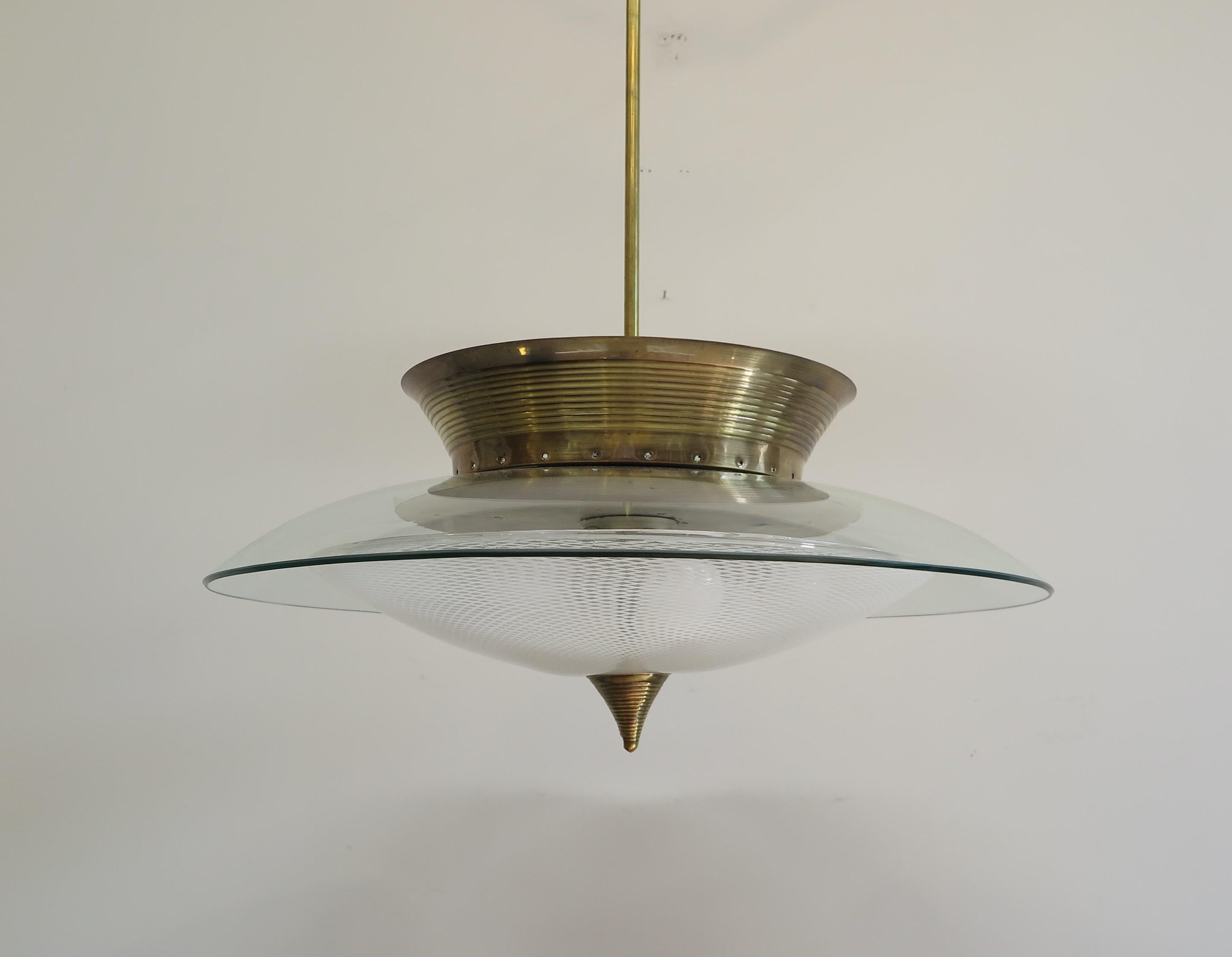 Mid-Century Modern Italian Glass Dome Chandelier Pendant Fontana Arte