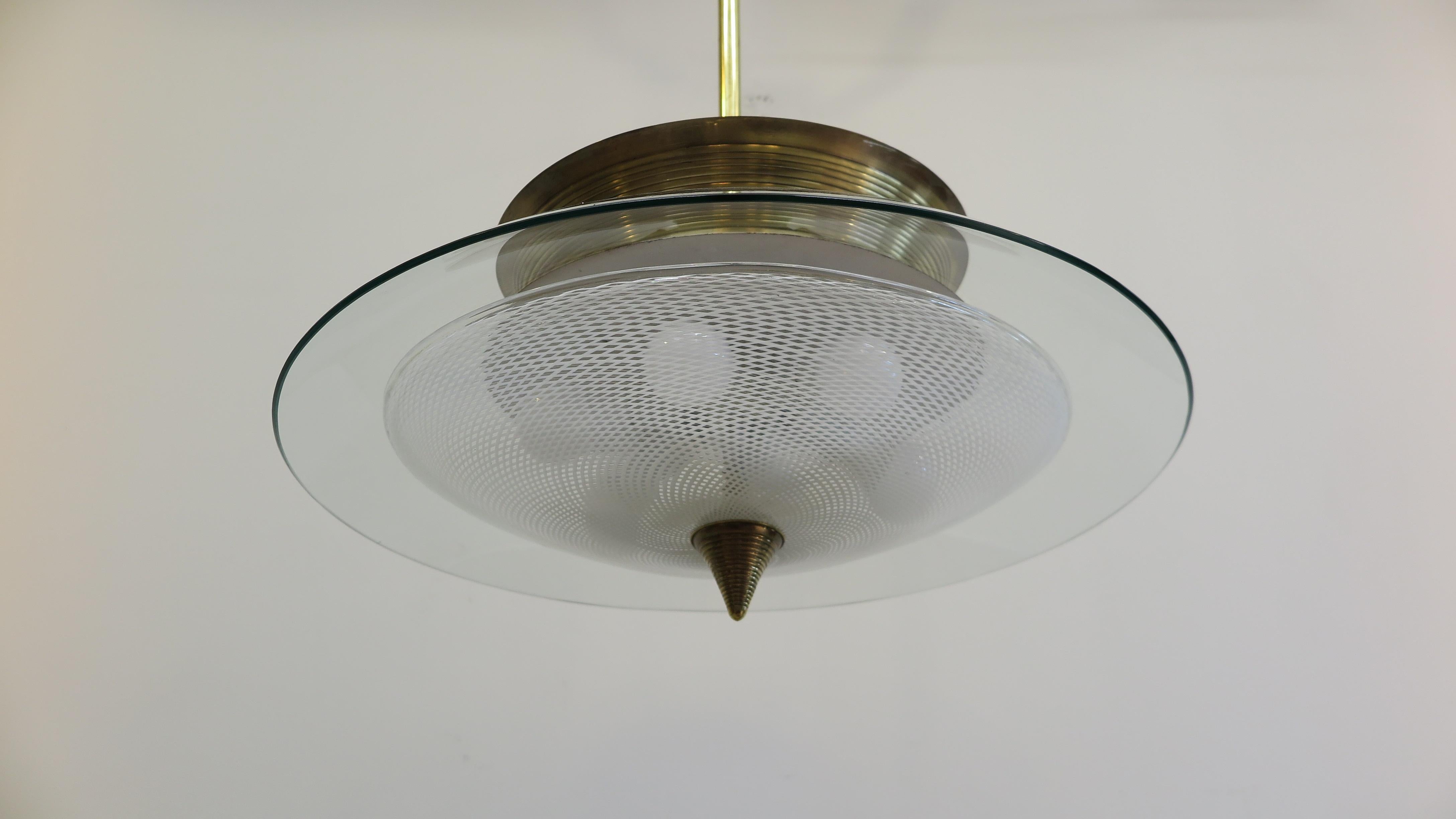 Italian Glass Dome Chandelier Pendant Fontana Arte In Good Condition In New York, NY