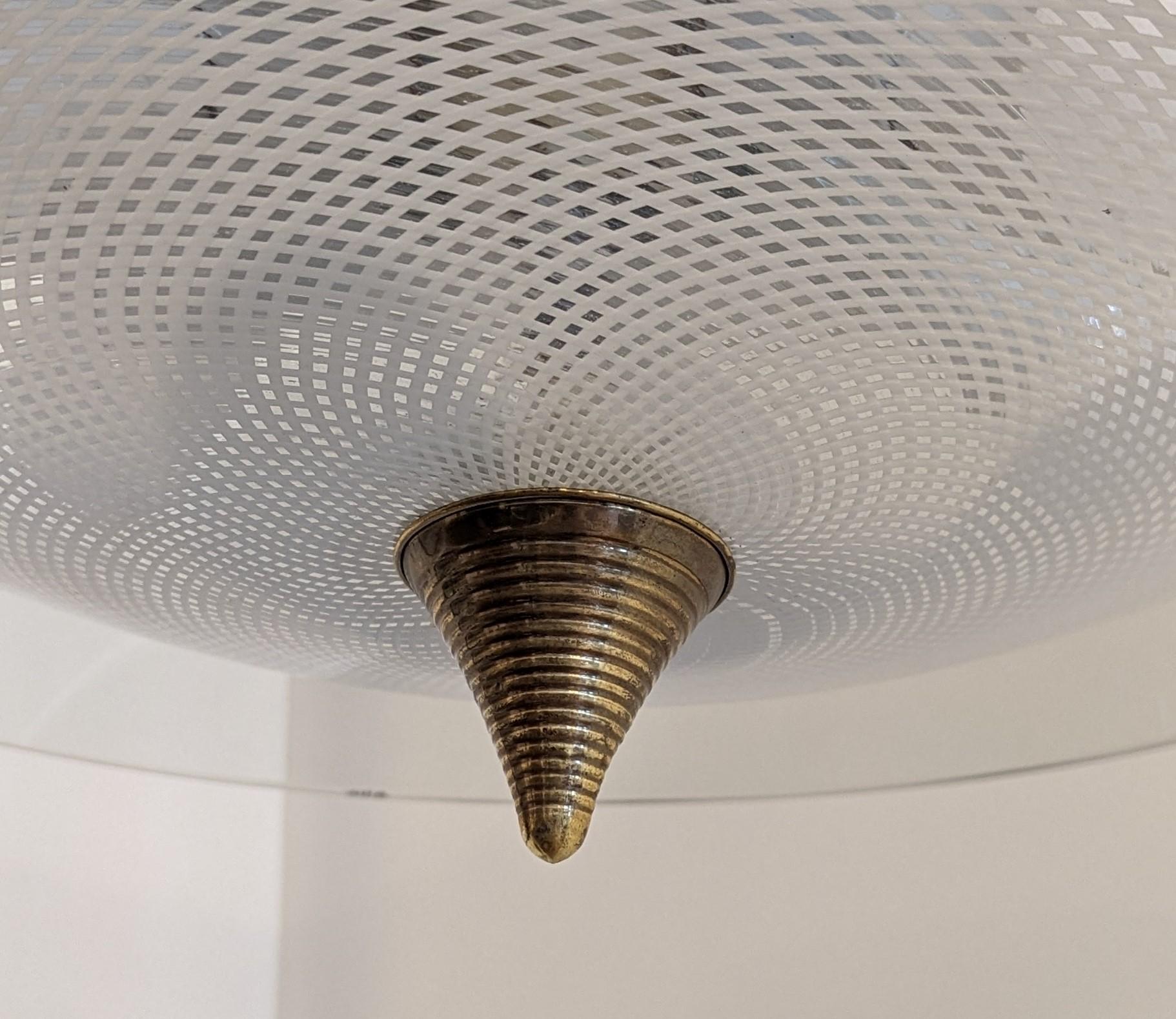 Brass Italian Glass Dome Chandelier Pendant Fontana Arte