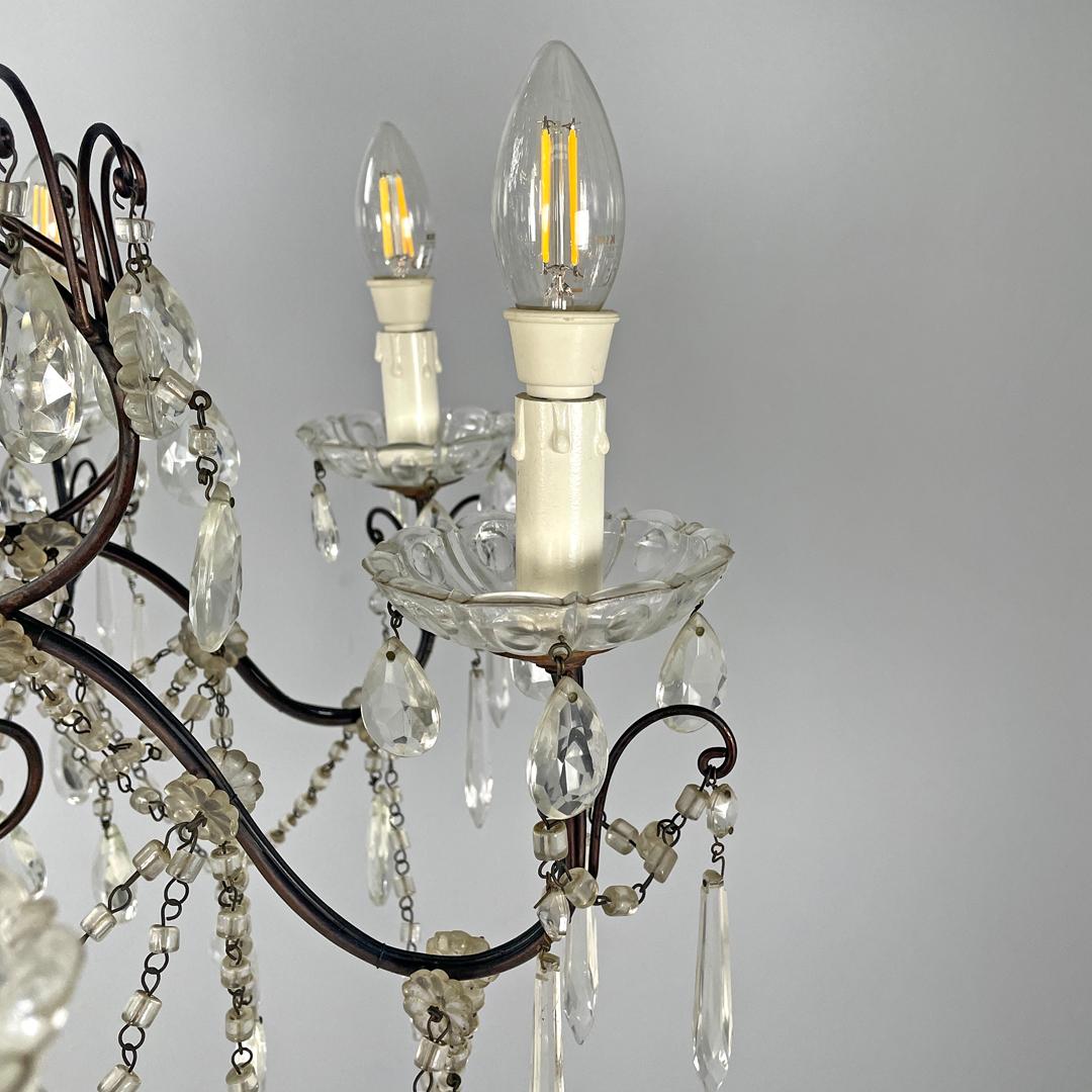 Italian glass drop chandelier with metal structure, 1950s For Sale 6