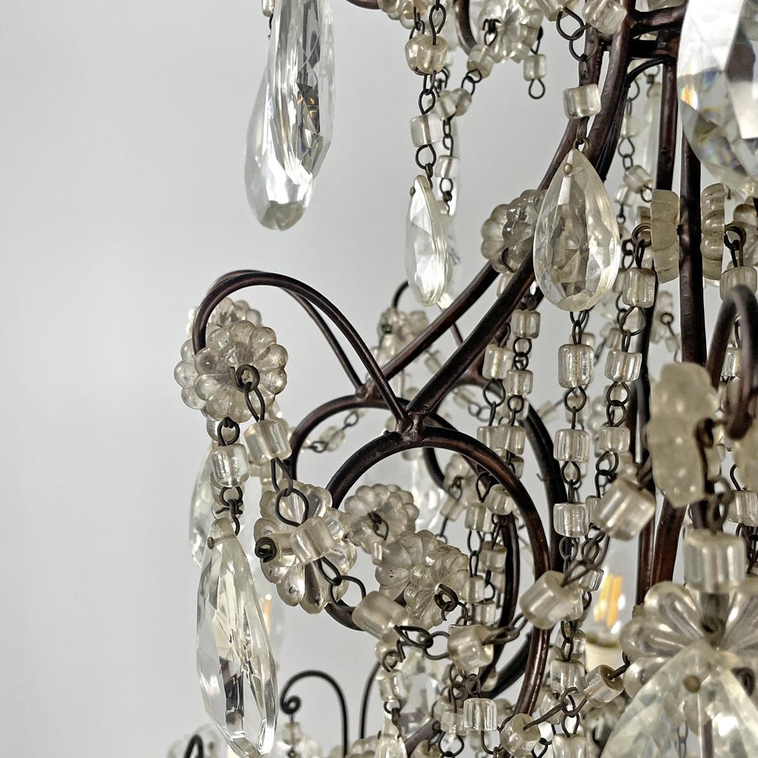 Italian glass drop chandelier with metal structure, 1950s For Sale 8