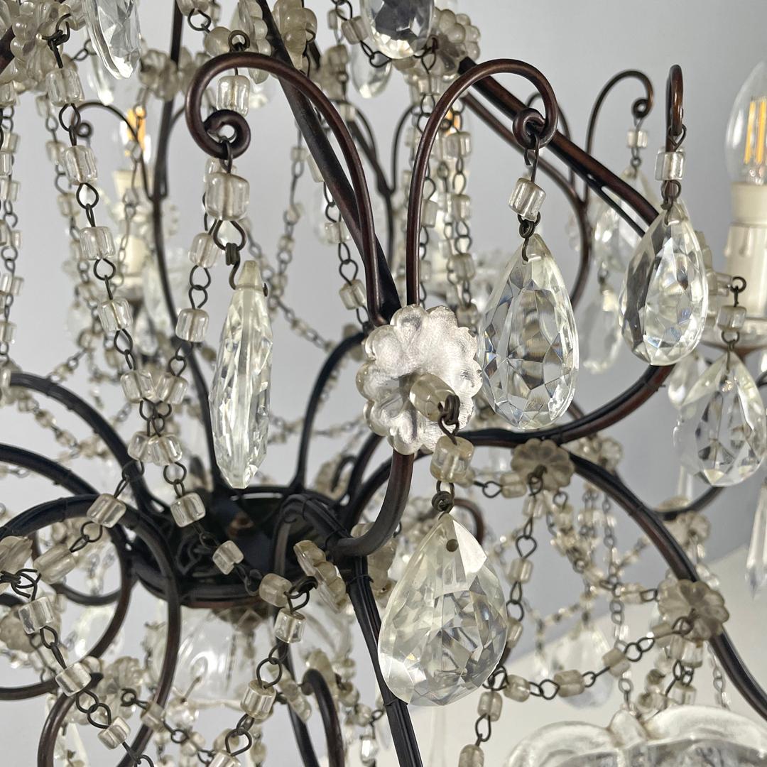 Italian glass drop chandelier with metal structure, 1950s For Sale 9