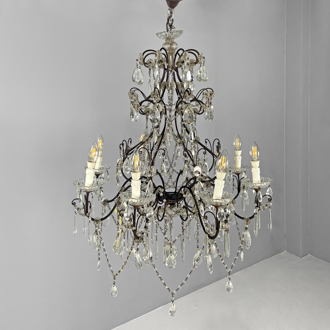 Mid-20th Century Italian glass drop chandelier with metal structure, 1950s For Sale