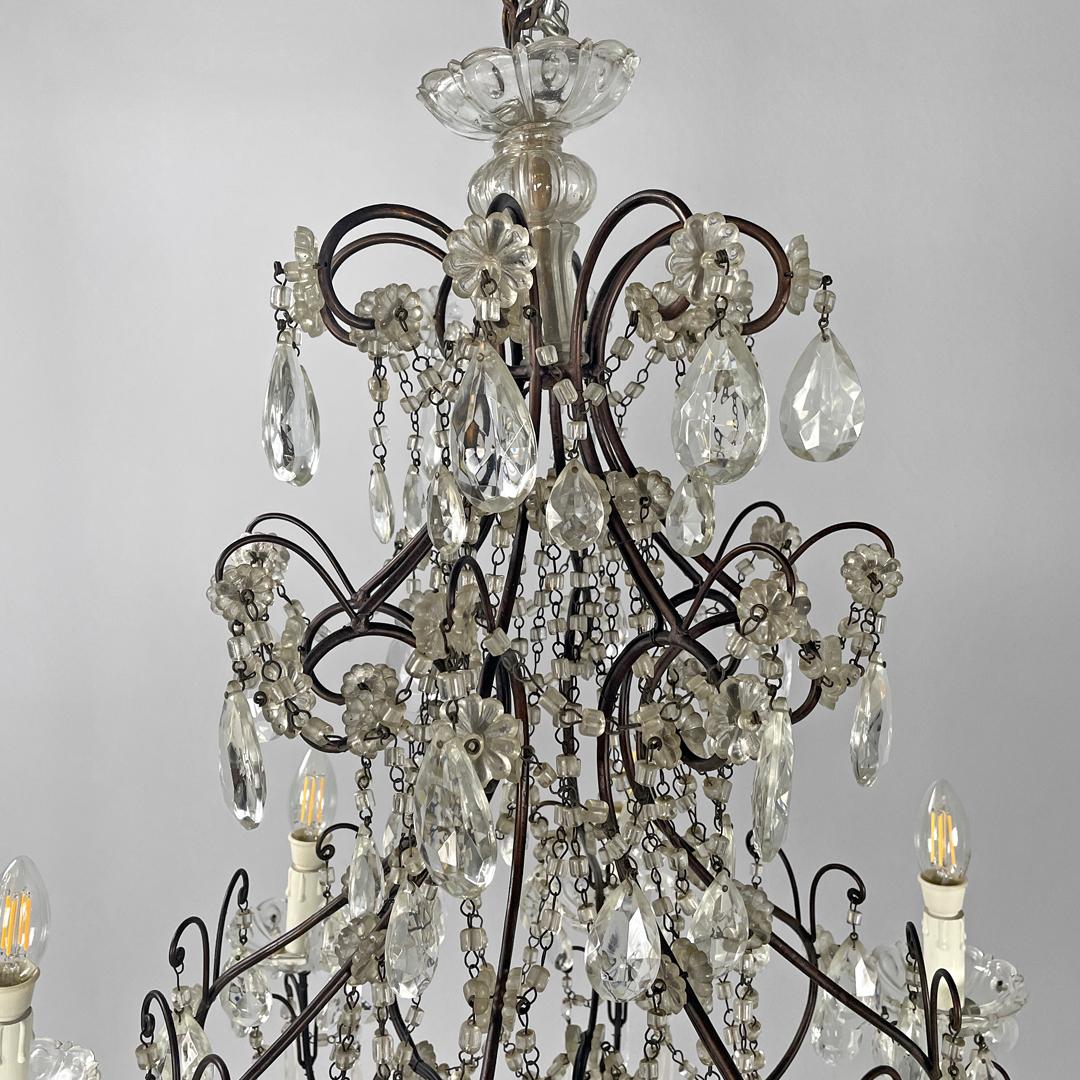 Italian glass drop chandelier with metal structure, 1950s For Sale 4