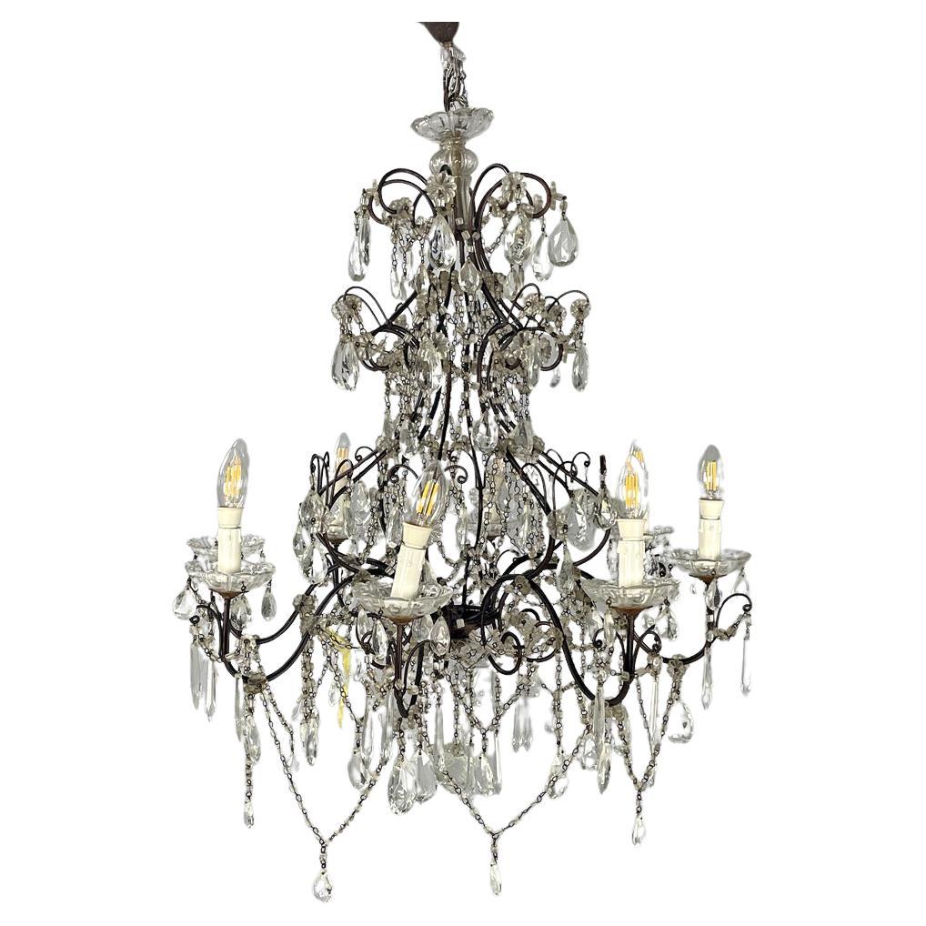 Italian glass drop chandelier with metal structure, 1950s For Sale