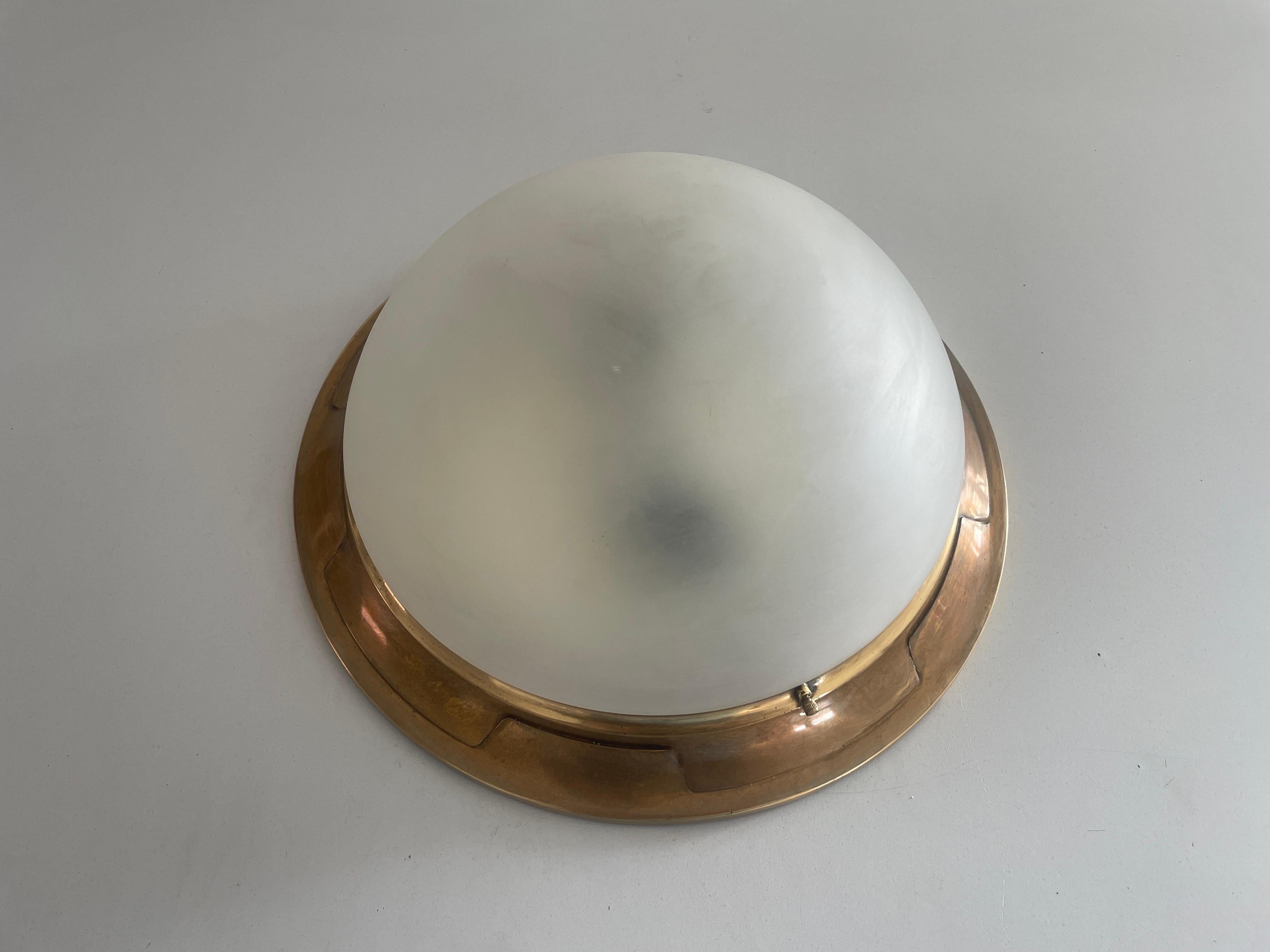 Italian Glass & Heavy Brass Base Ceiling Lamp by Mod Dep Lamp Art, 1960s, Italy In Excellent Condition For Sale In Hagenbach, DE