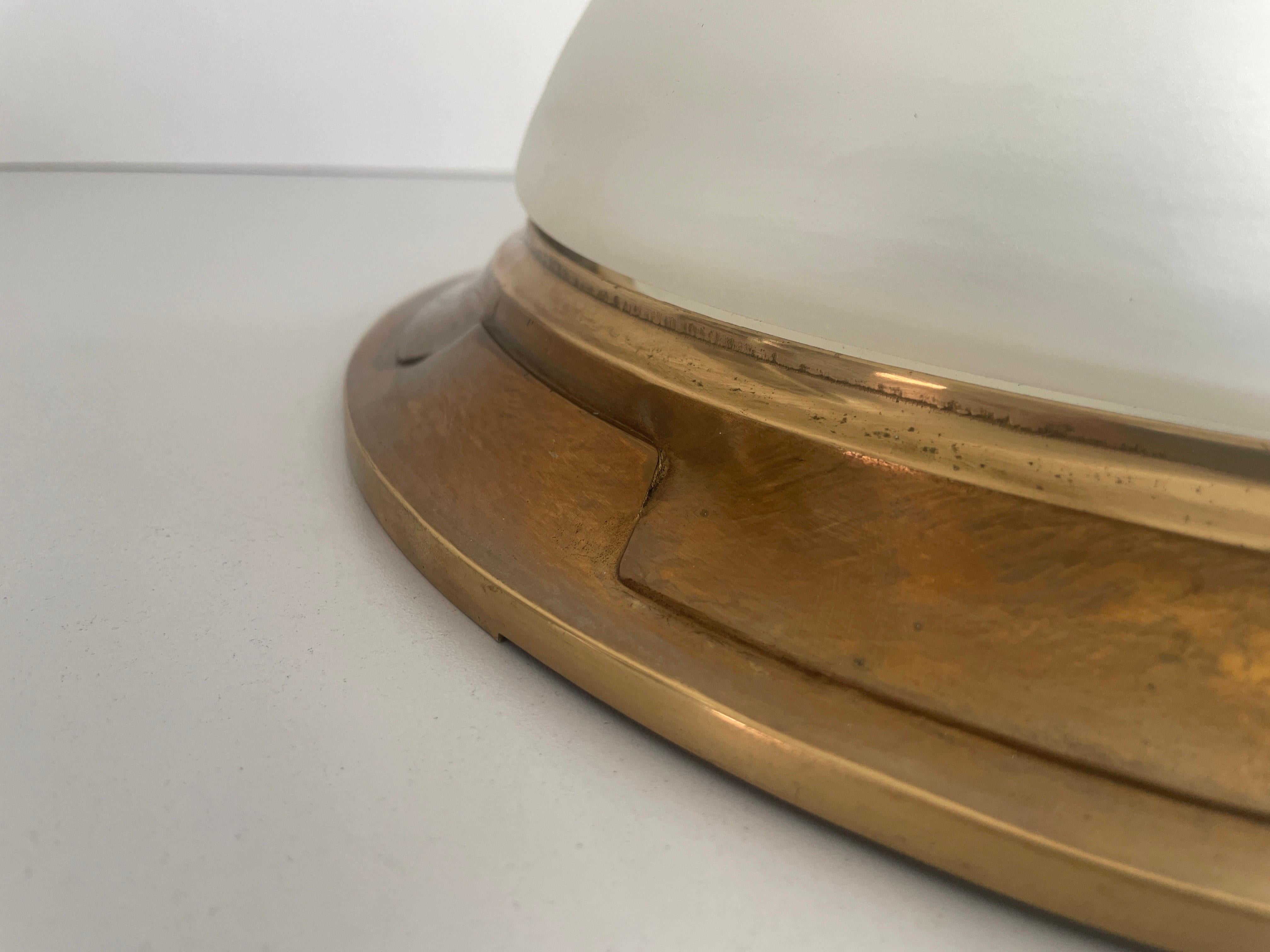 Italian Glass & Heavy Brass Base Ceiling Lamp by Mod Dep Lamp Art, 1960s, Italy For Sale 1