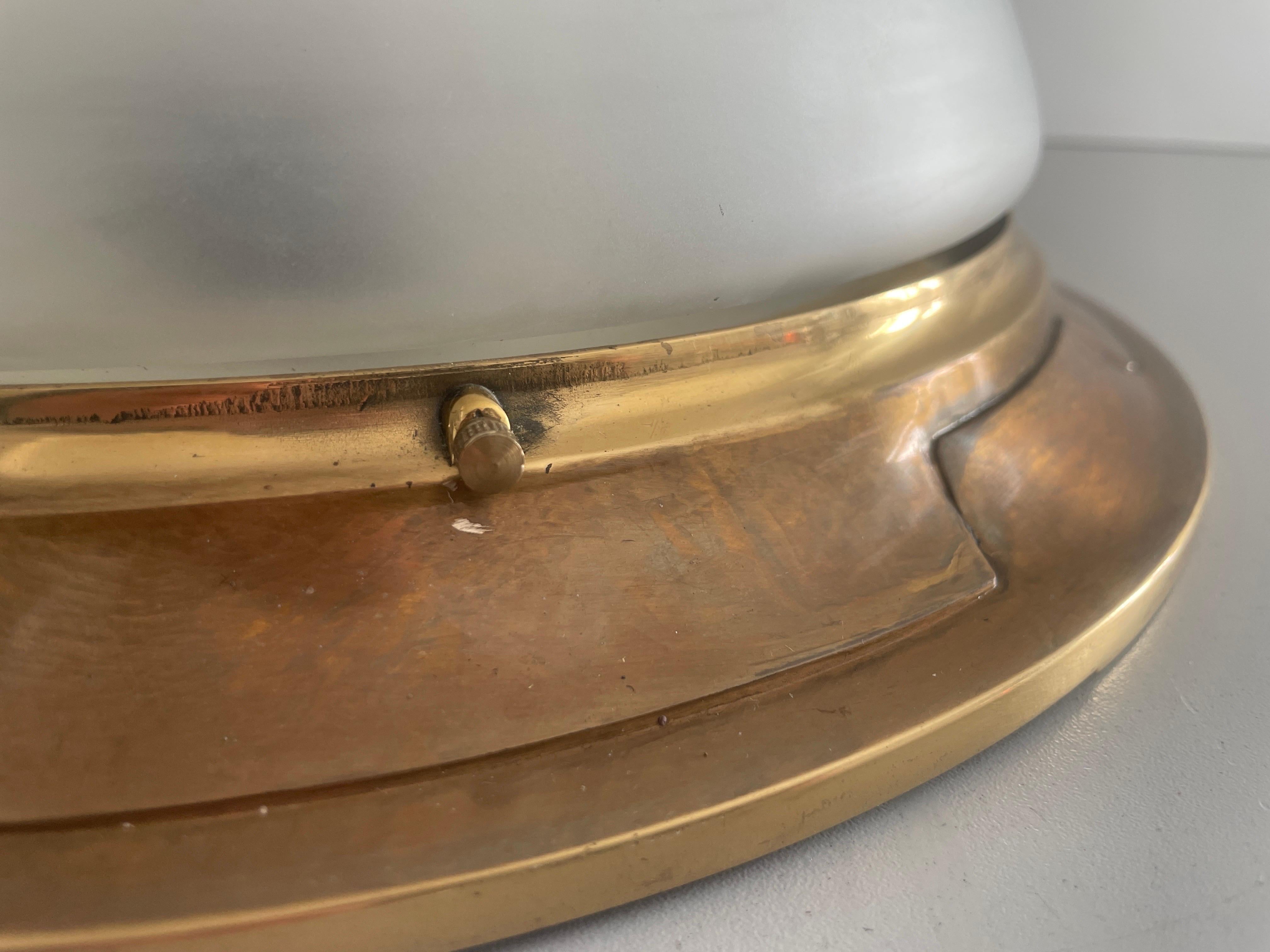 Italian Glass & Heavy Brass Base Ceiling Lamp by Mod Dep Lamp Art, 1960s, Italy For Sale 2