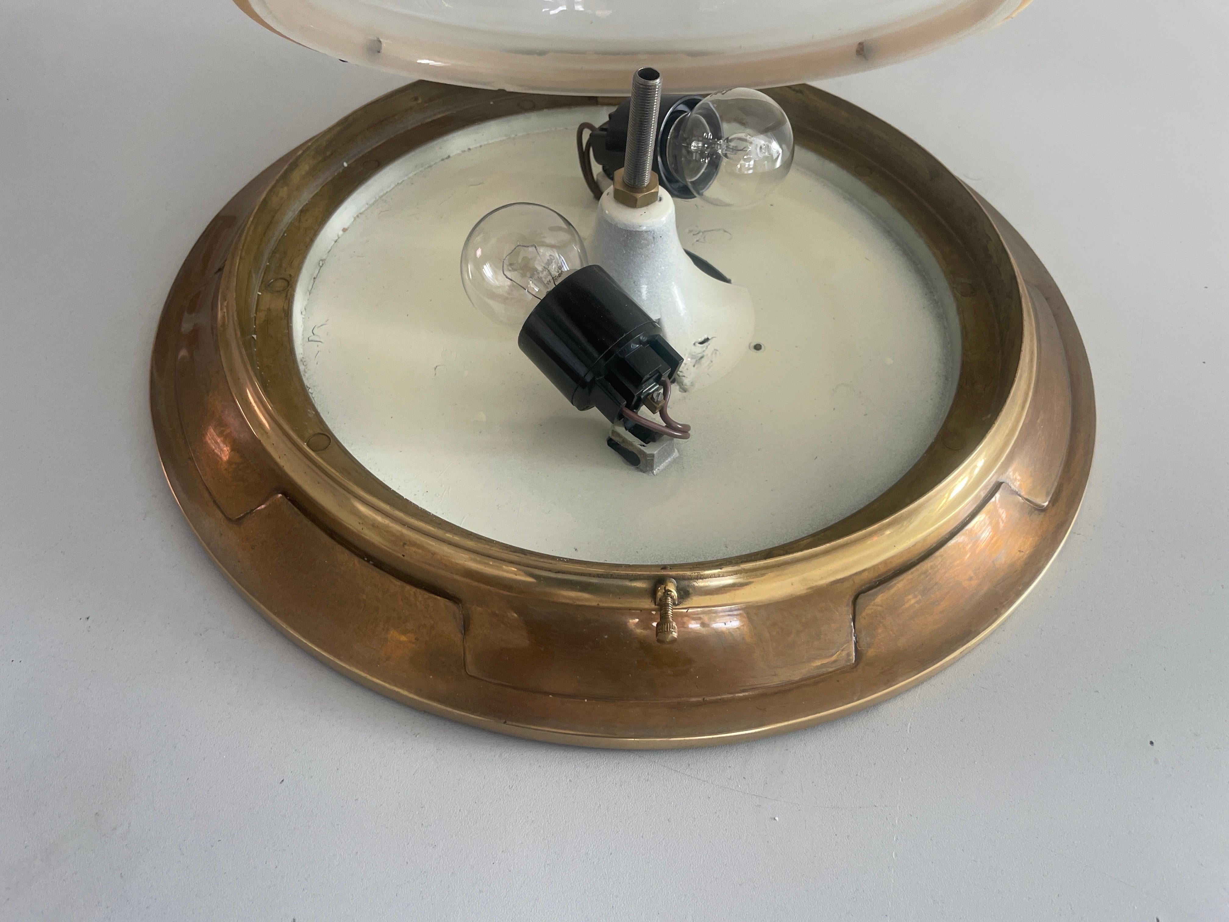 Italian Glass & Heavy Brass Base Ceiling Lamp by Mod Dep Lamp Art, 1960s, Italy For Sale 3