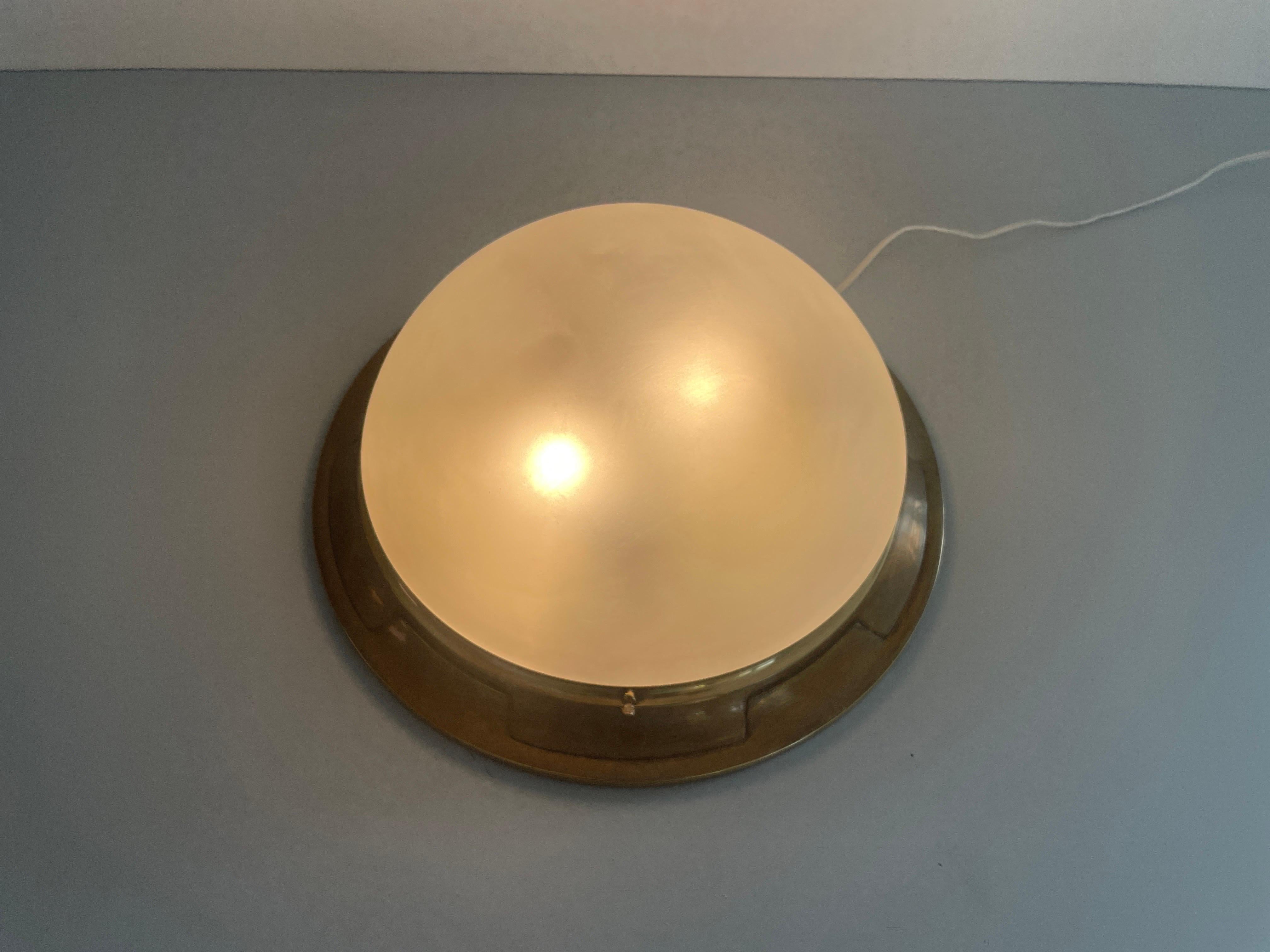 Italian Glass & Heavy Brass Base Ceiling Lamp by Mod Dep Lamp Art, 1960s, Italy For Sale 4