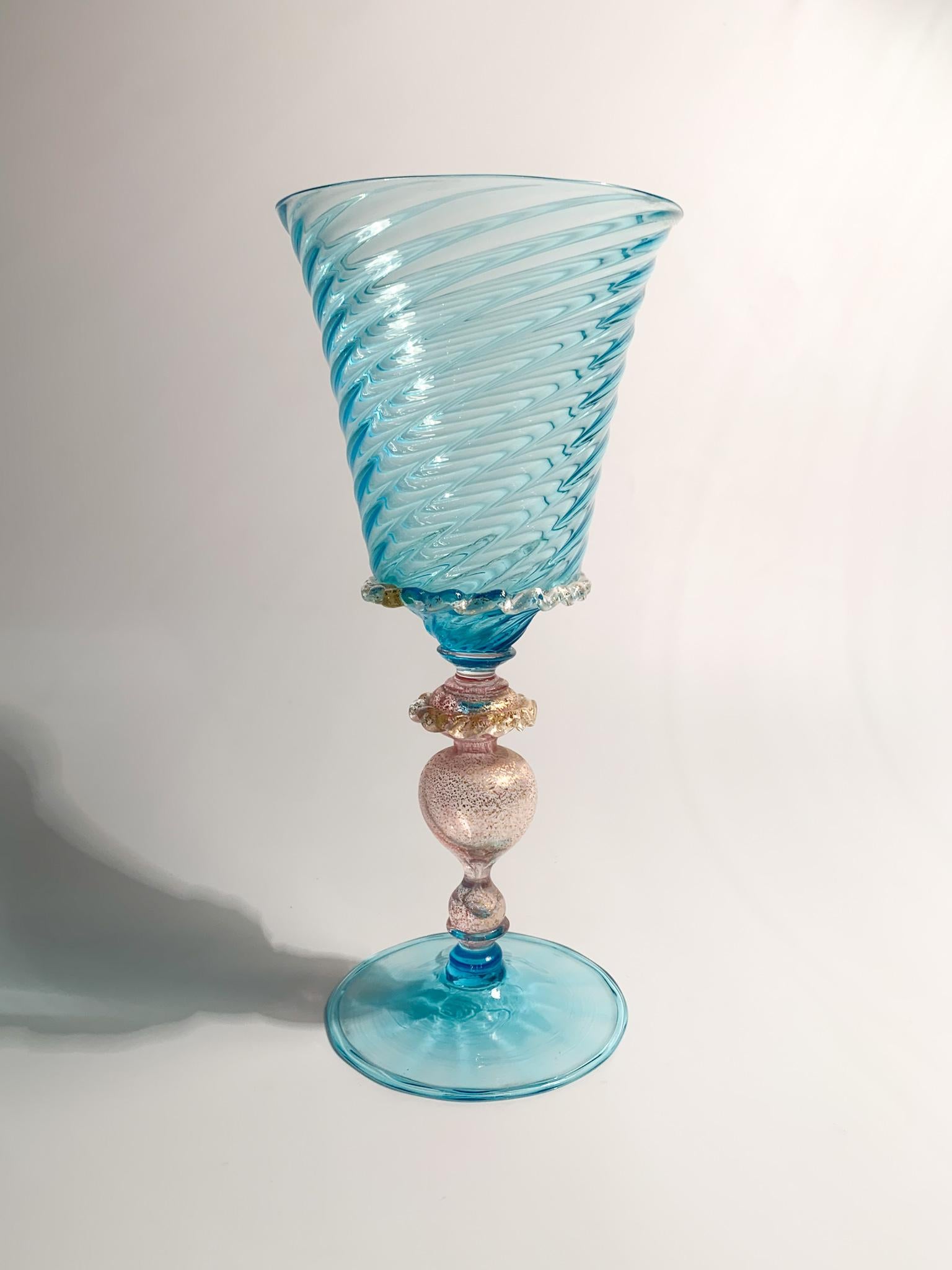 Italian Glass in Light Blue and Pink Murano Glass from the 1950s In Good Condition In Milano, MI