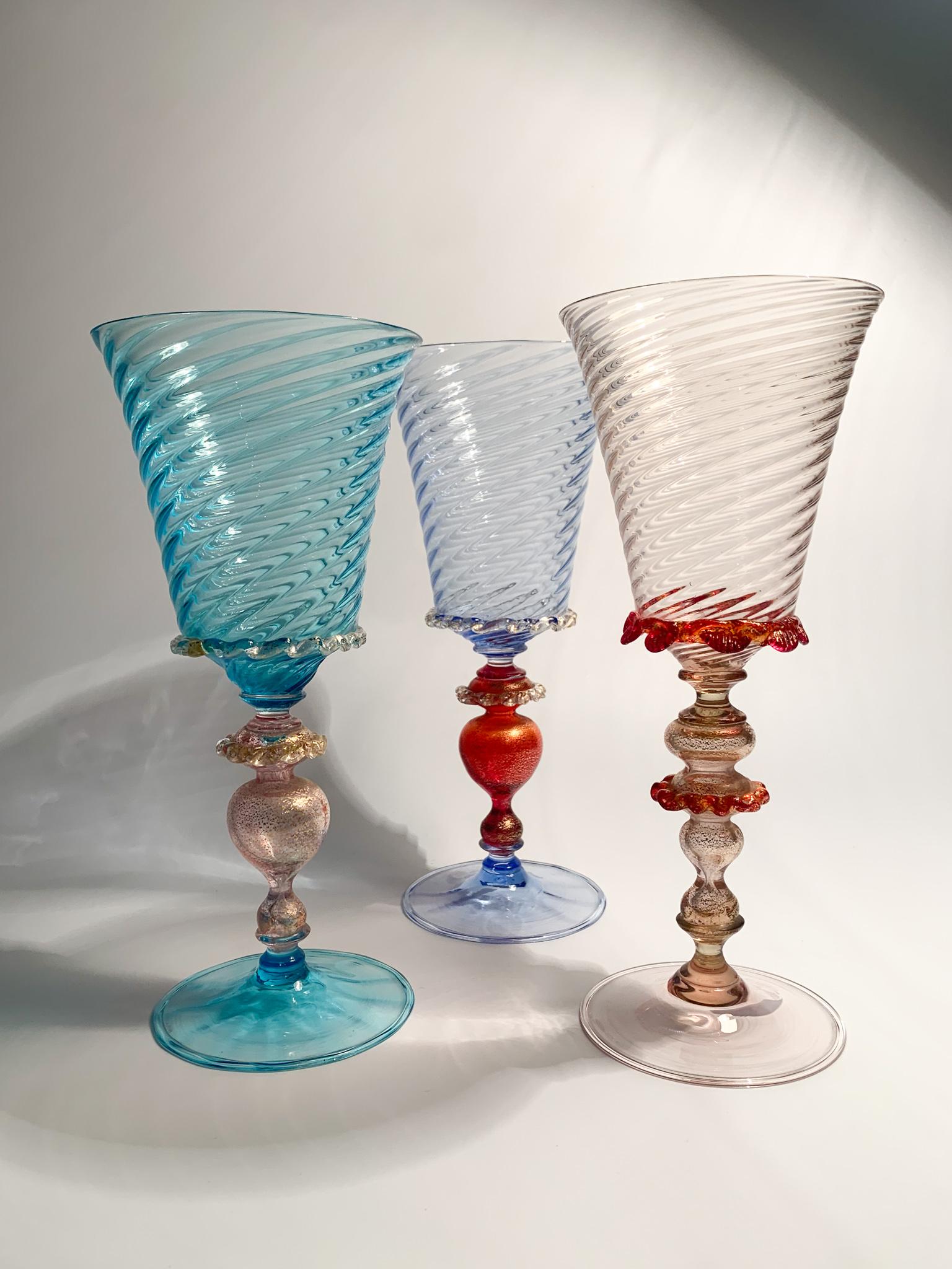 Italian Glass in Pink and Red Gold Leaf Murano Glass from the 1950s 8