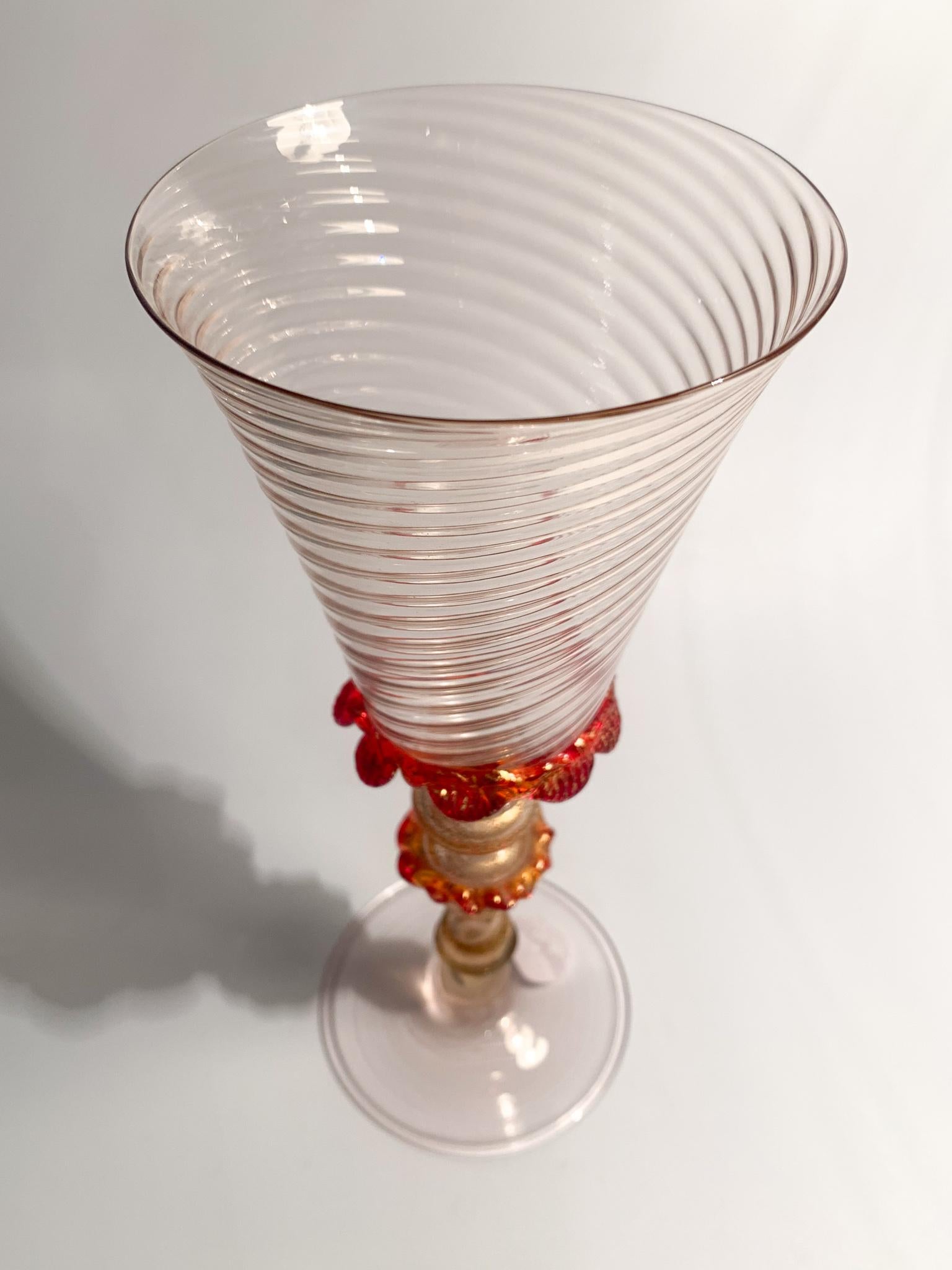 Mid-Century Modern Italian Glass in Pink and Red Gold Leaf Murano Glass from the 1950s