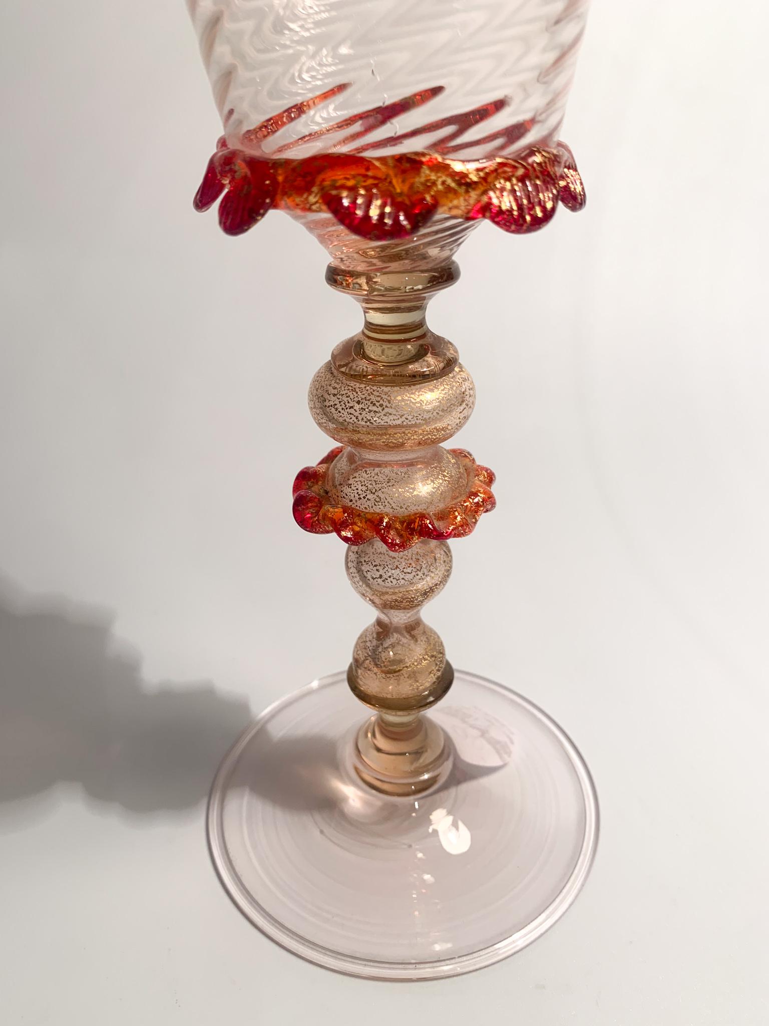 Italian Glass in Pink and Red Gold Leaf Murano Glass from the 1950s 1