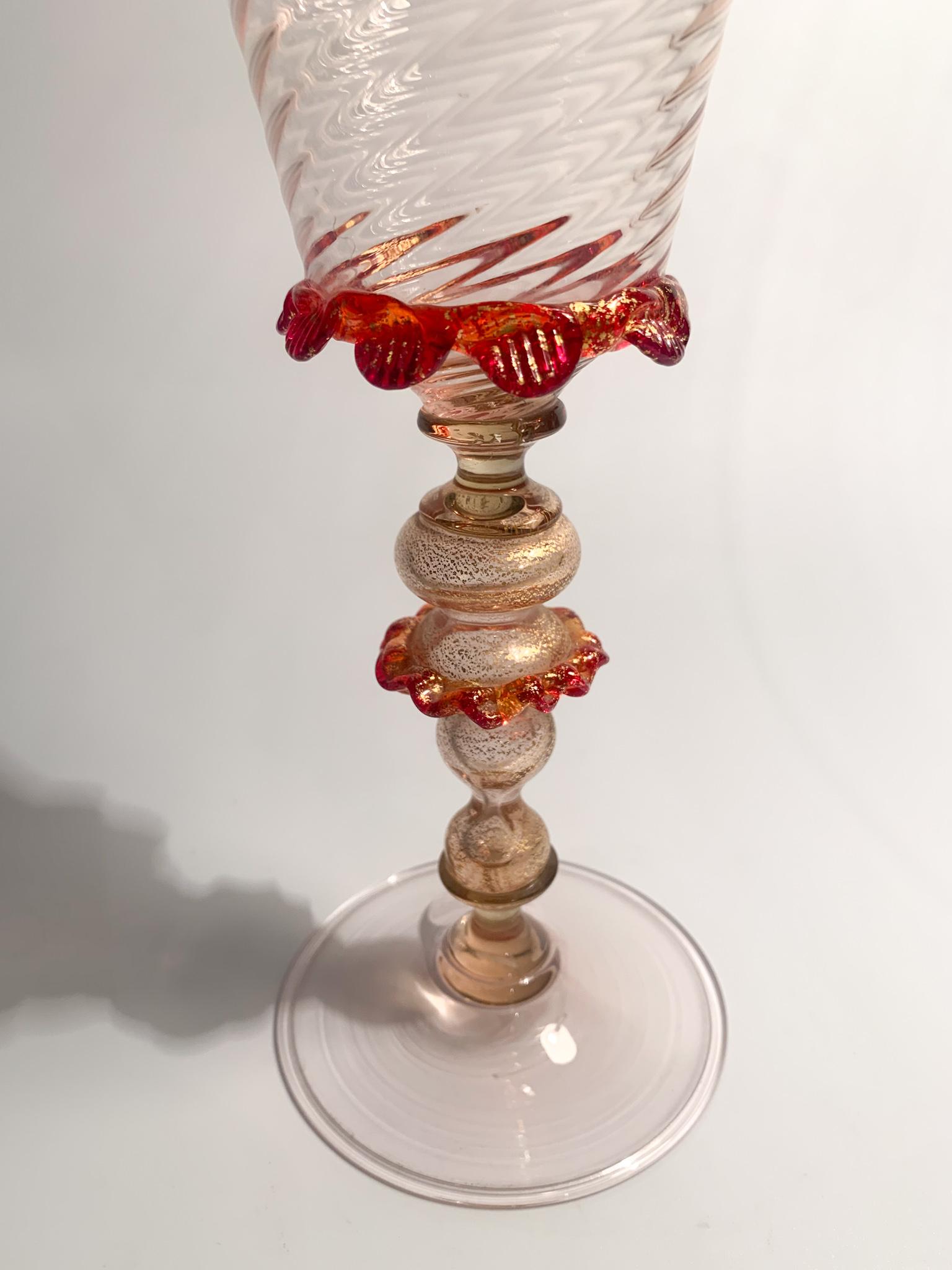 Italian Glass in Pink and Red Gold Leaf Murano Glass from the 1950s 2