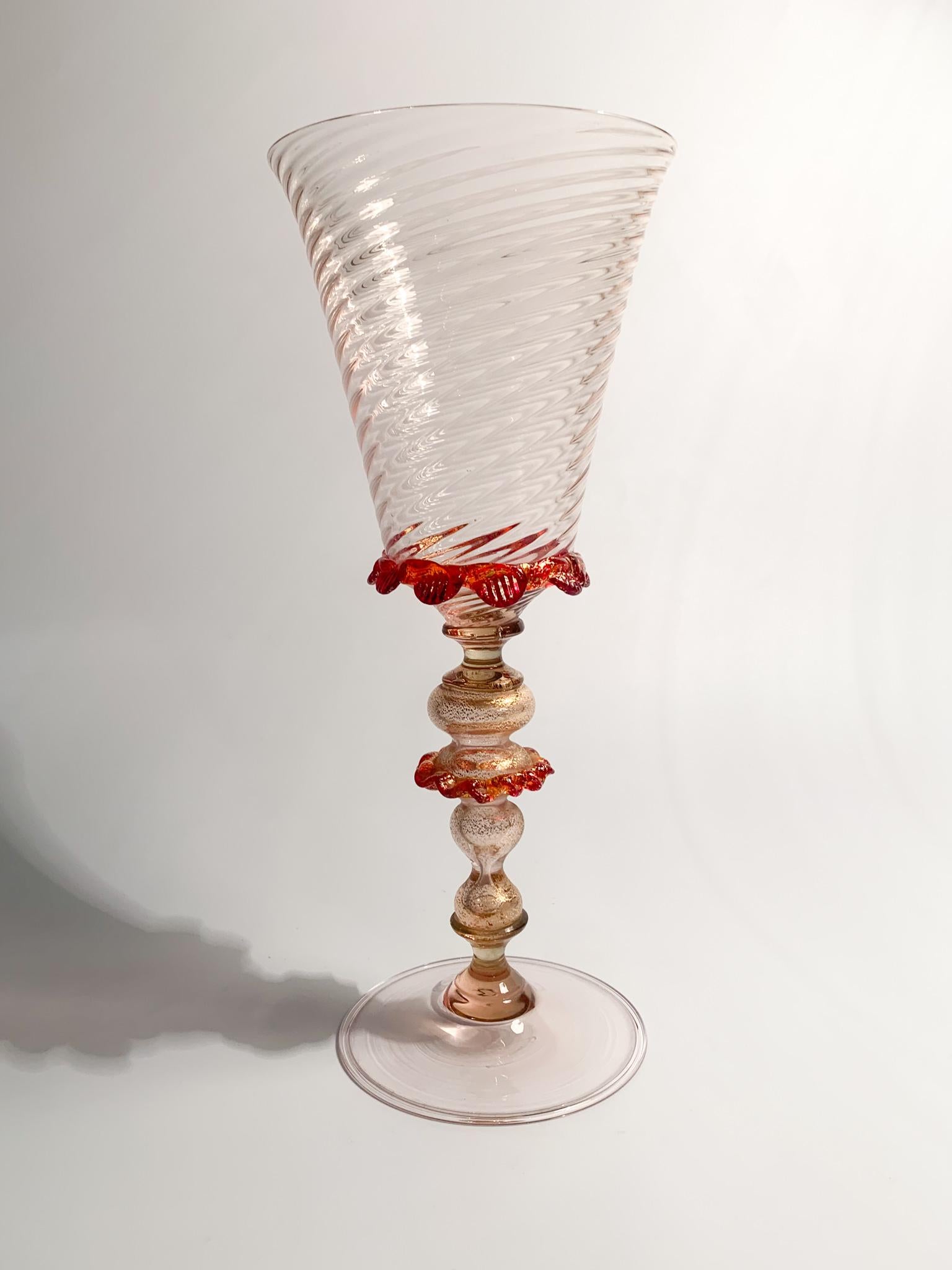 Italian Glass in Pink and Red Gold Leaf Murano Glass from the 1950s For Sale 3