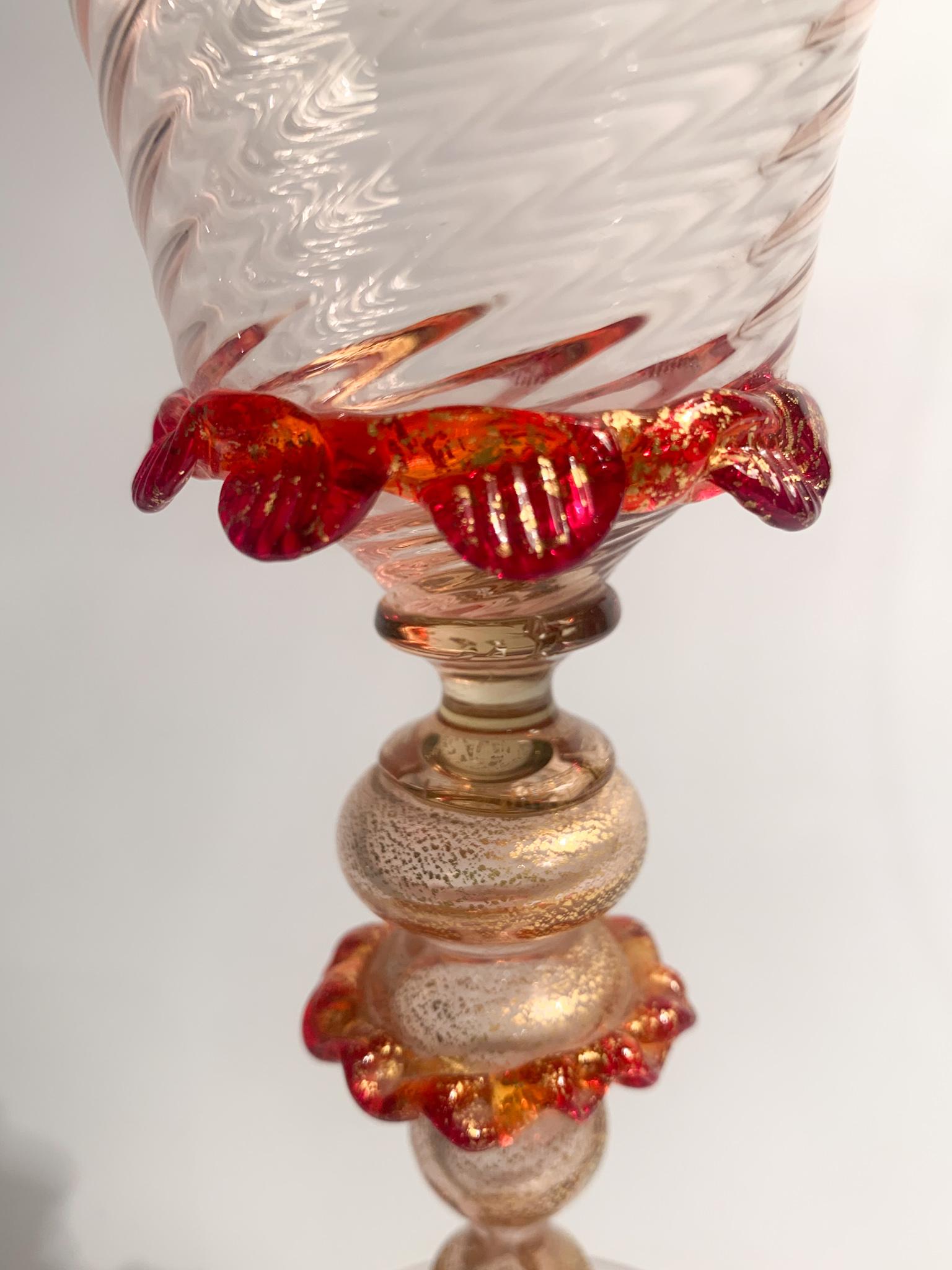 Italian Glass in Pink and Red Gold Leaf Murano Glass from the 1950s 4