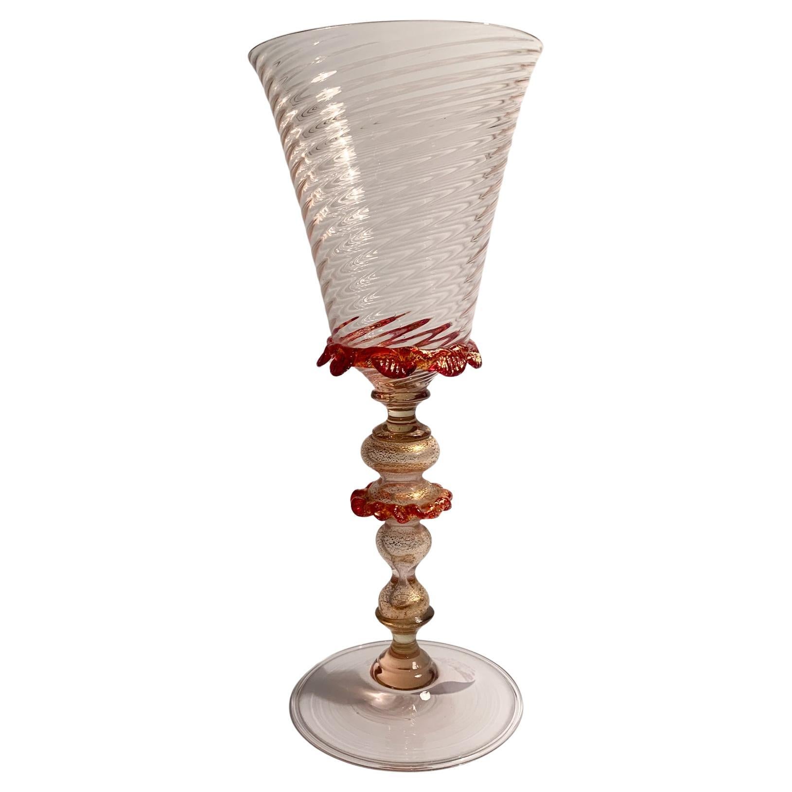 Italian Glass in Pink and Red Gold Leaf Murano Glass from the 1950s