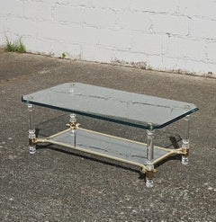 Italian Glass Lucite two Tier Coffee Table-Regency Glass Cocktail Table-80s