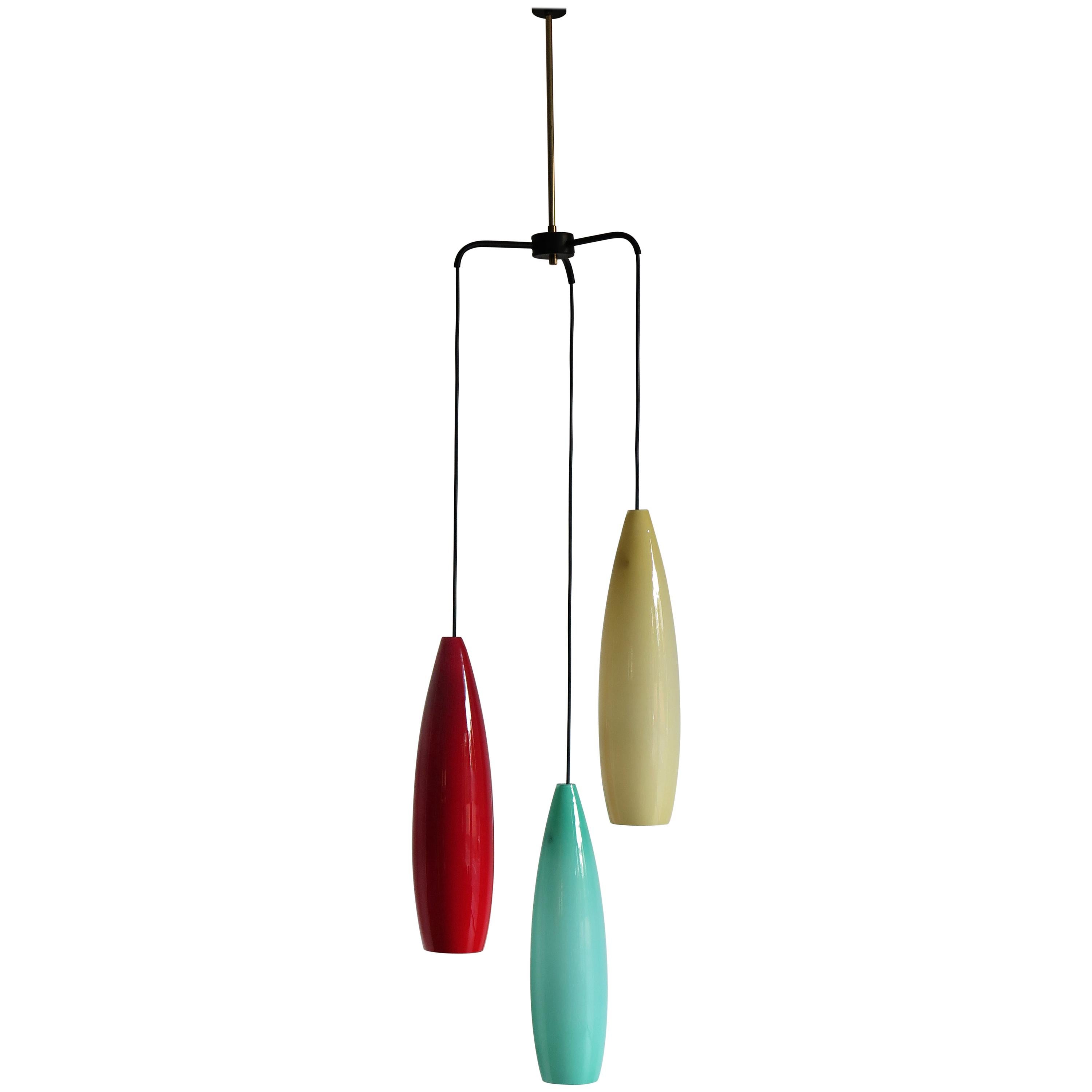 Mid Century TriColored Pendant Light with Glass Shades at 1stdibs