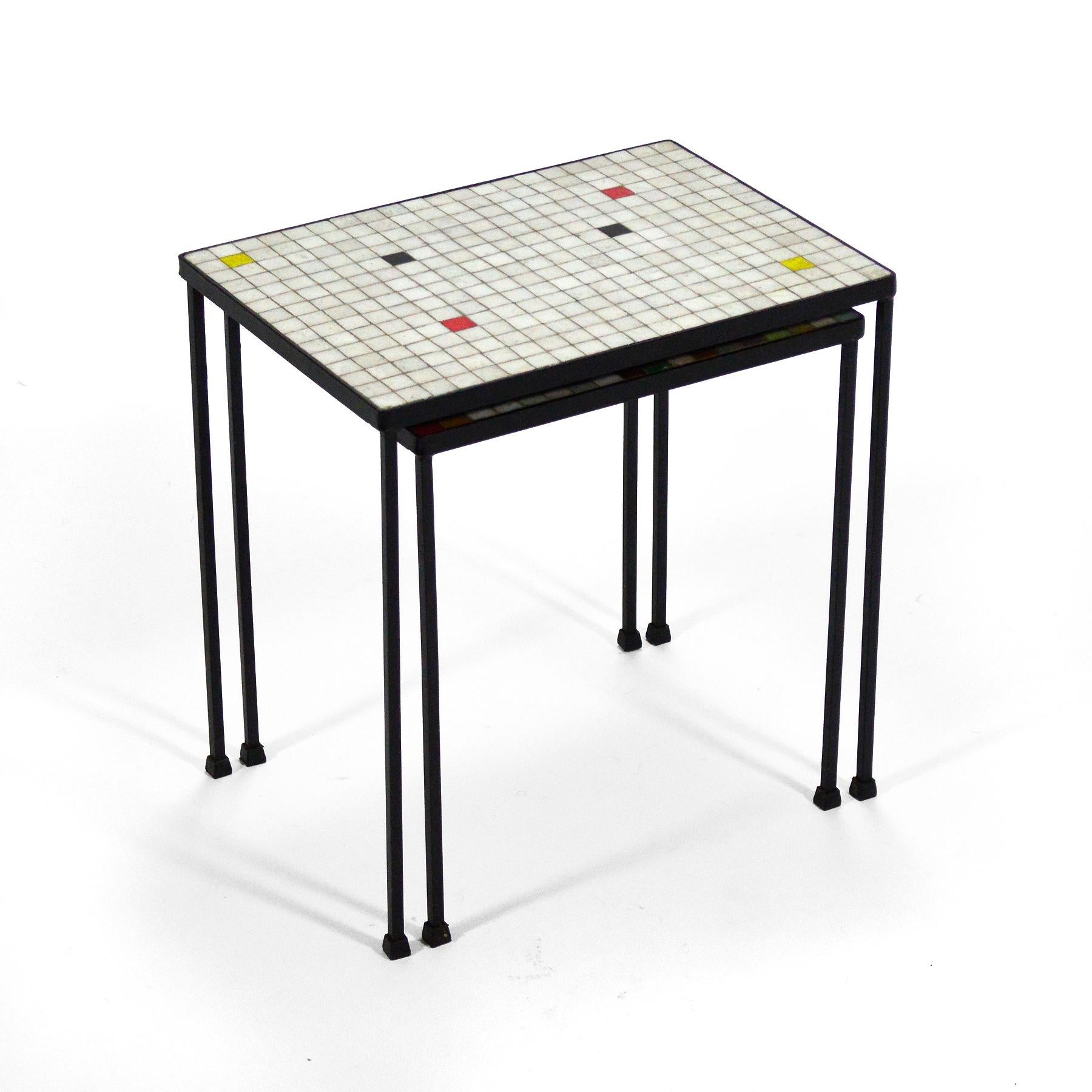 Mid-Century Modern Italian Glass Mosaic Tile-Top Nesting Tables