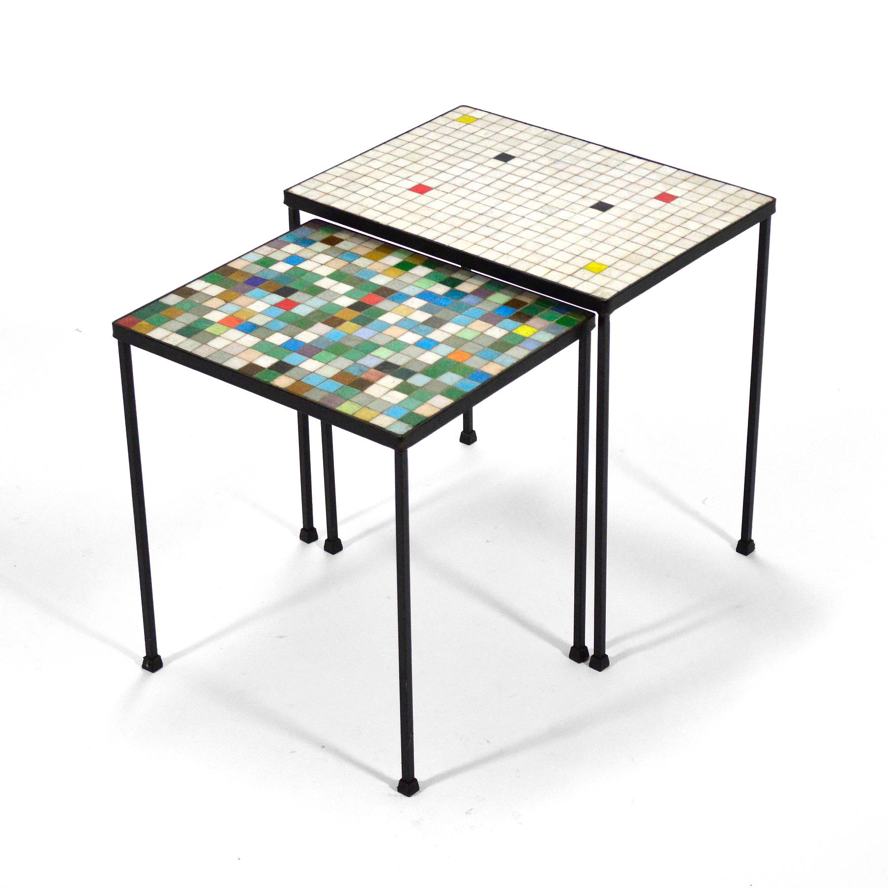 Italian Glass Mosaic Tile-Top Nesting Tables In Good Condition In Highland, IN