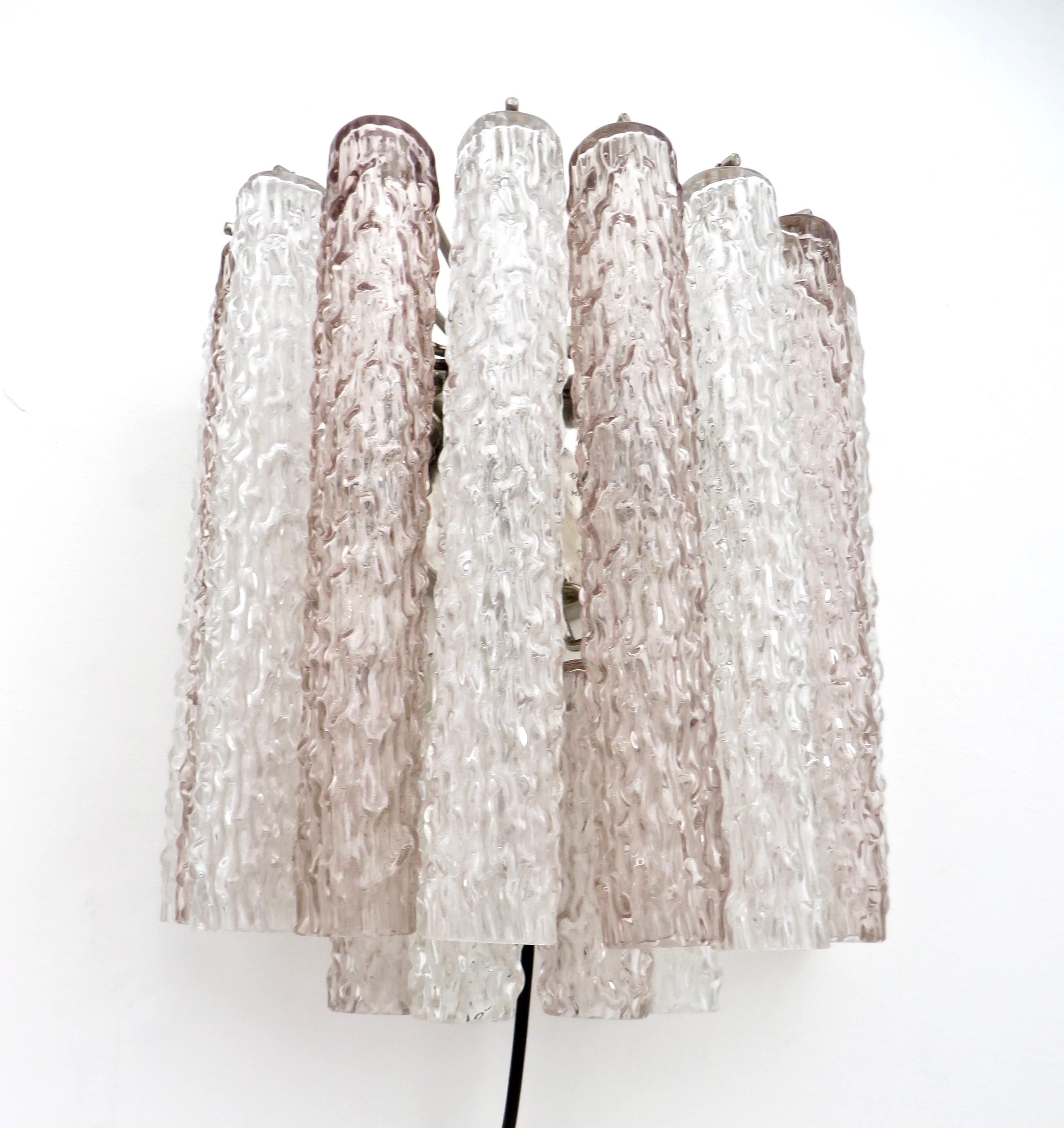Italian Glass Pale Lavender Pink and Clear Tronchi Murano Sconces by Venini 1