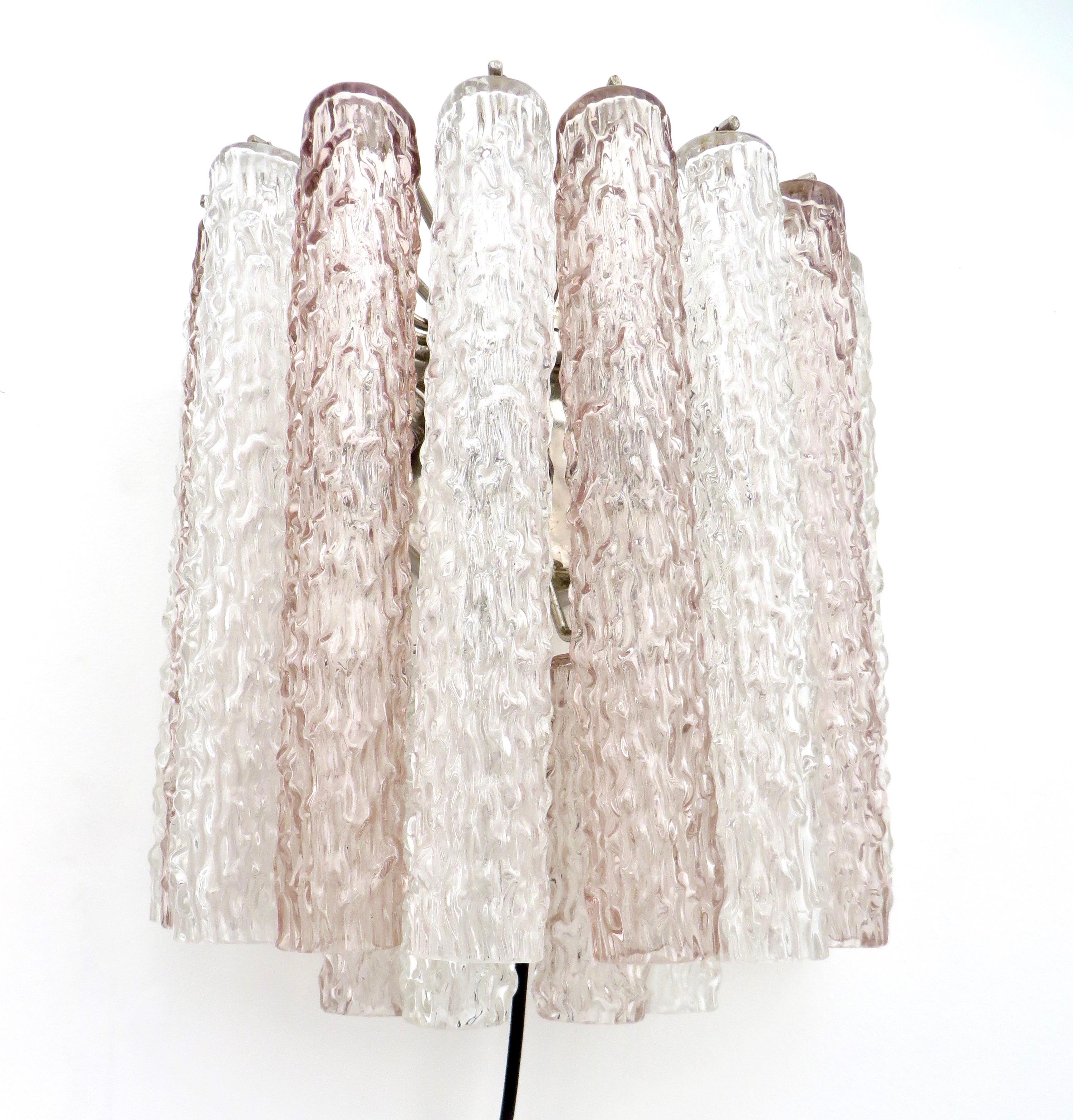 Italian Glass Pale Lavender Pink and Clear Tronchi Murano Sconces by Venini 2