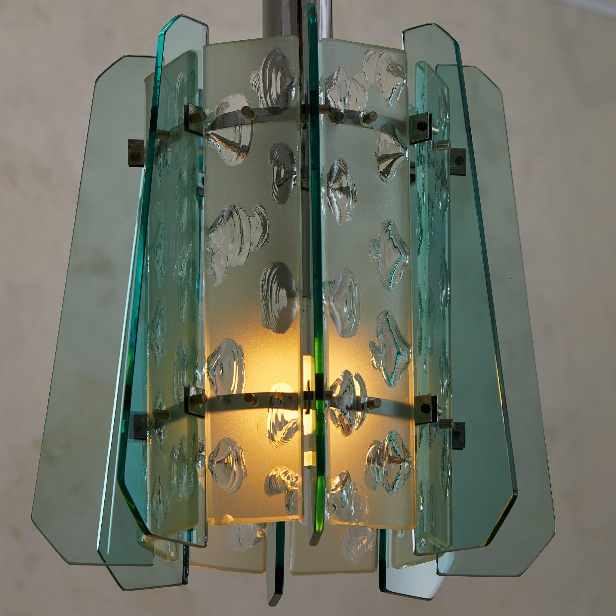 Mid-Century Modern Italian Glass Paneled Pendant in the Manner of Fontana Arte, 1950s For Sale