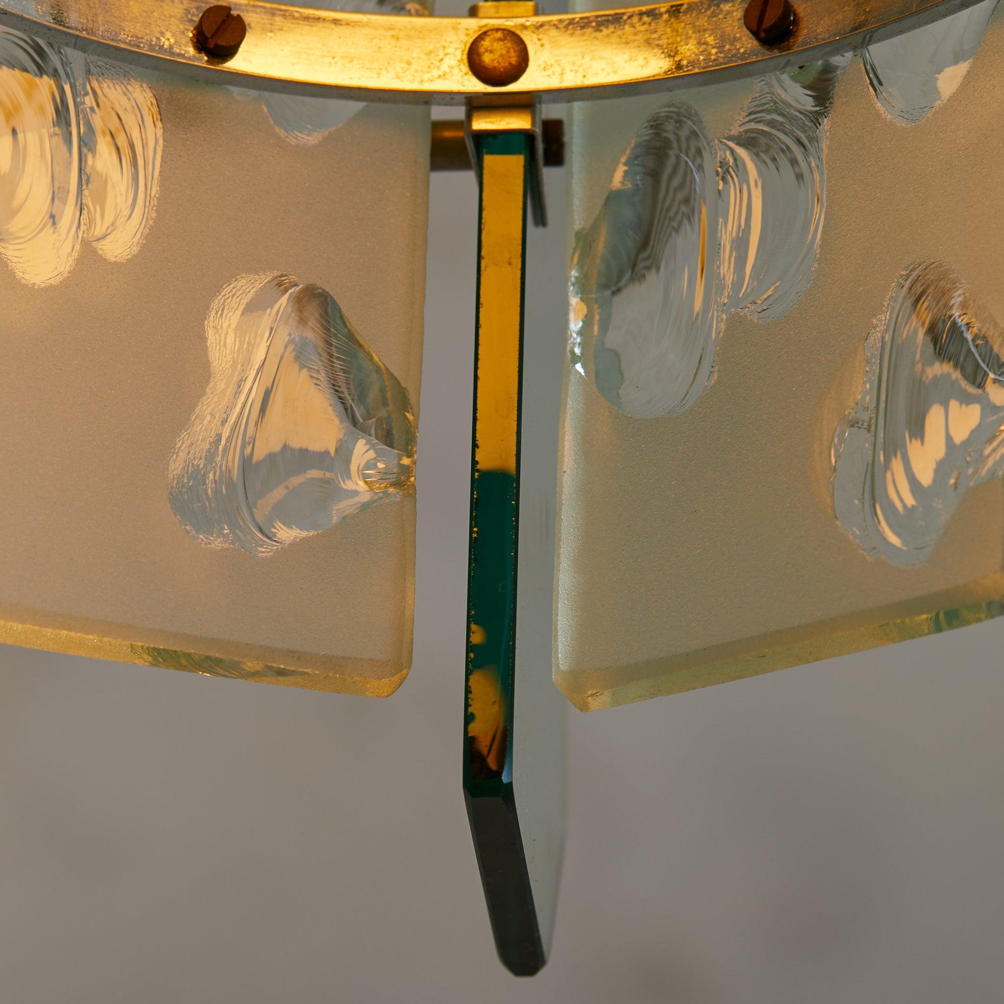 Mid-20th Century Italian Glass Paneled Pendant in the Manner of Fontana Arte, 1950s For Sale
