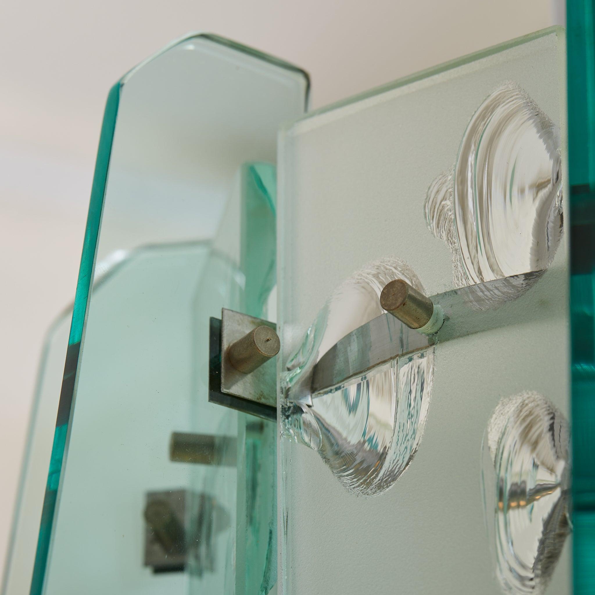 Metal Italian Glass Paneled Pendant in the Manner of Fontana Arte, 1950s For Sale