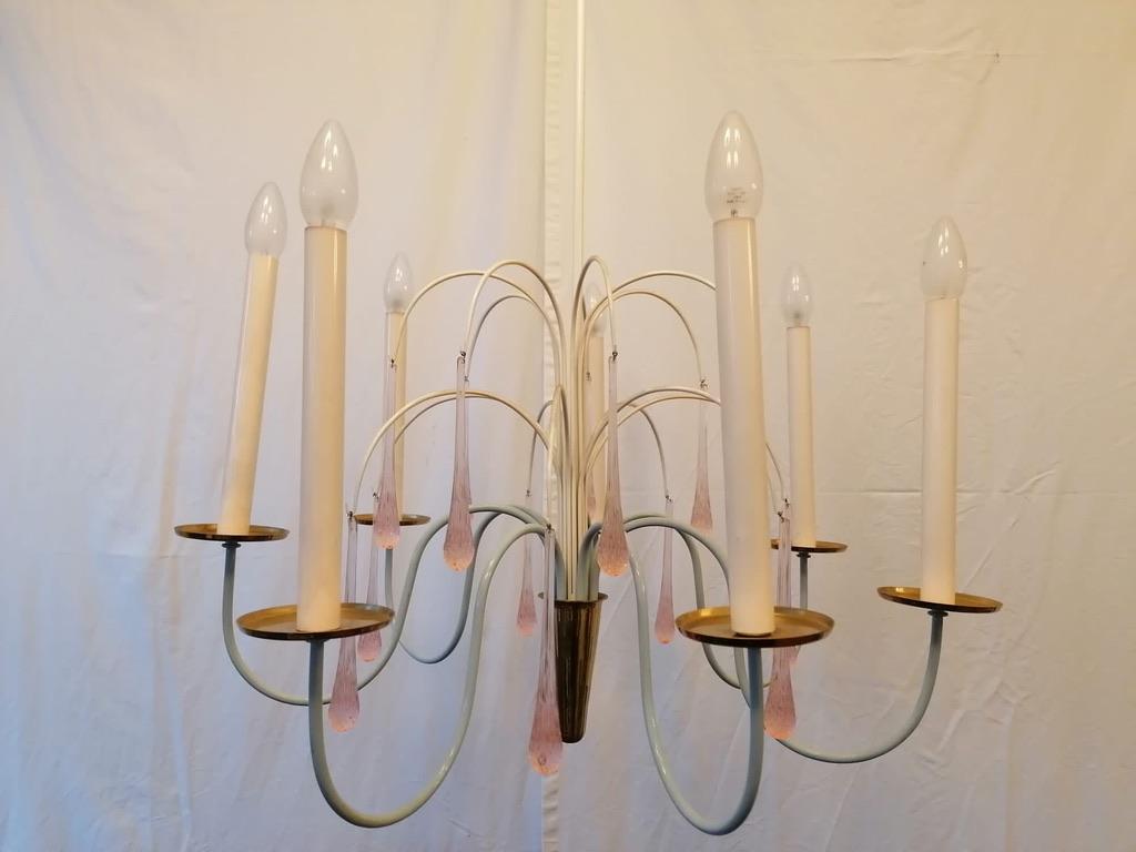 Brass Italian Glass Tear Drops Chandelier For Sale