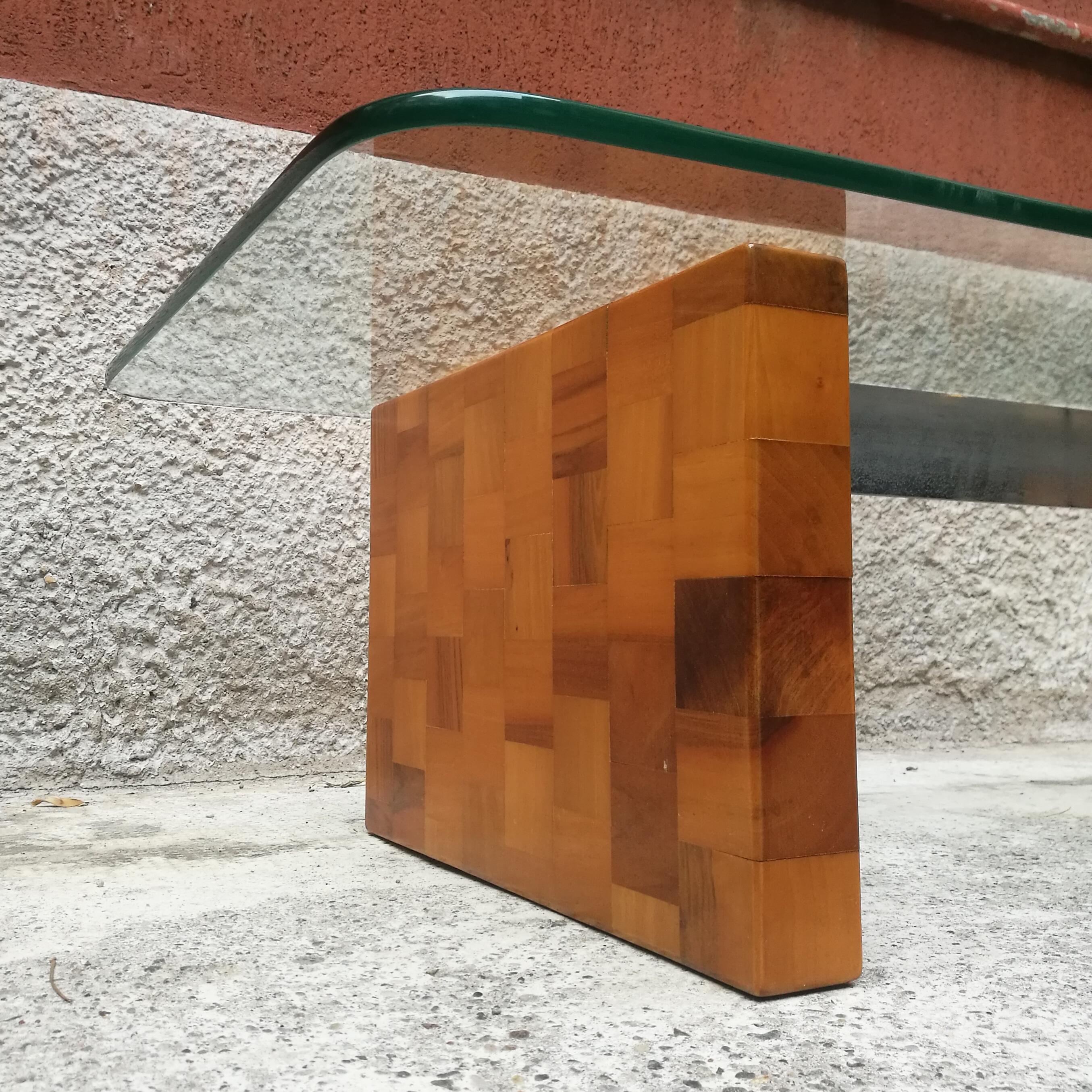 glass coffee table with wood base