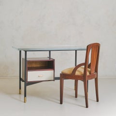 Italian Glass Top Desk Attributed to Luigi Caccia Dominioni for Azucena, 1950s