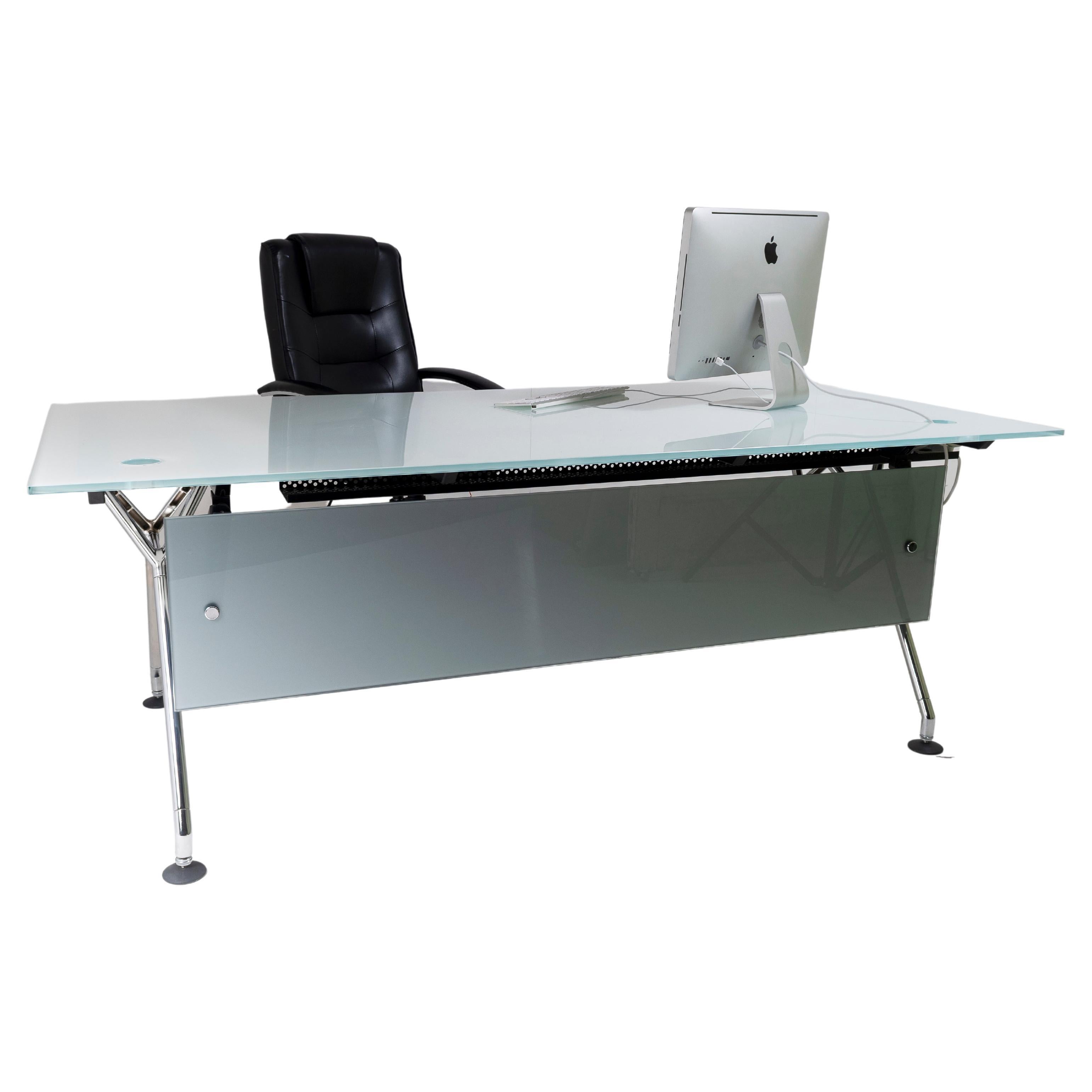 Italian Glass Top on Chrome Executive 'Nomos' Desk by Norman Foster for Tecno