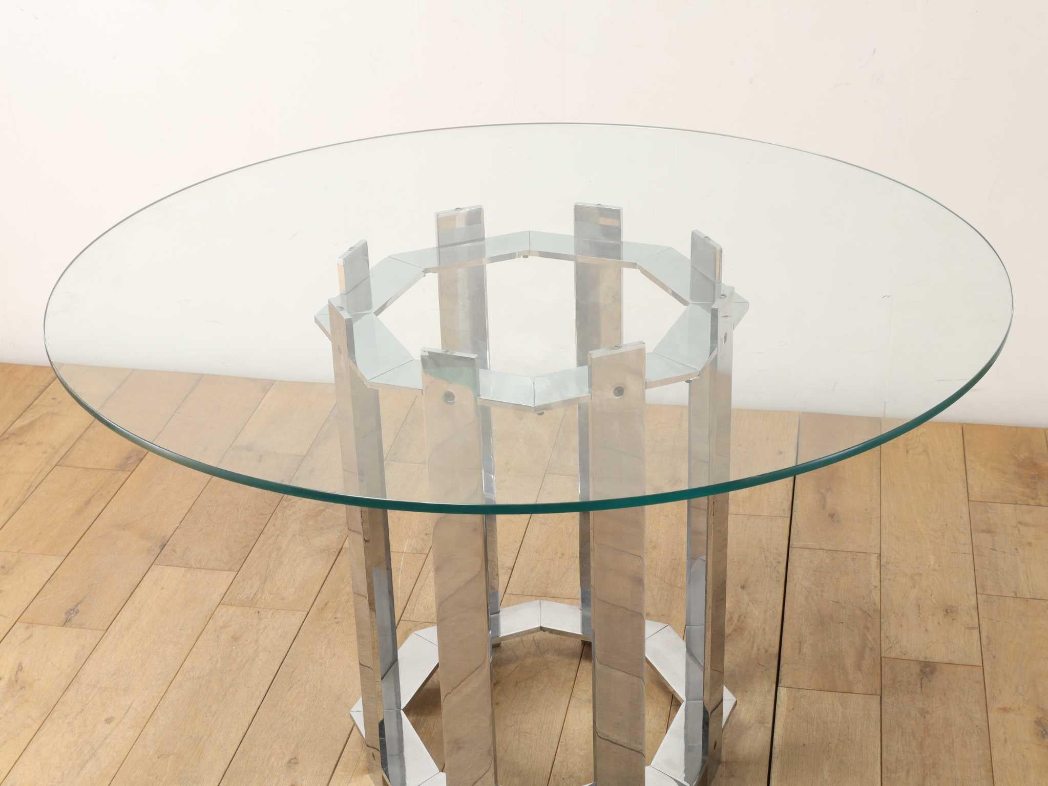 Mid-Century Modern Italian Glass Top Round Table 1970's For Sale