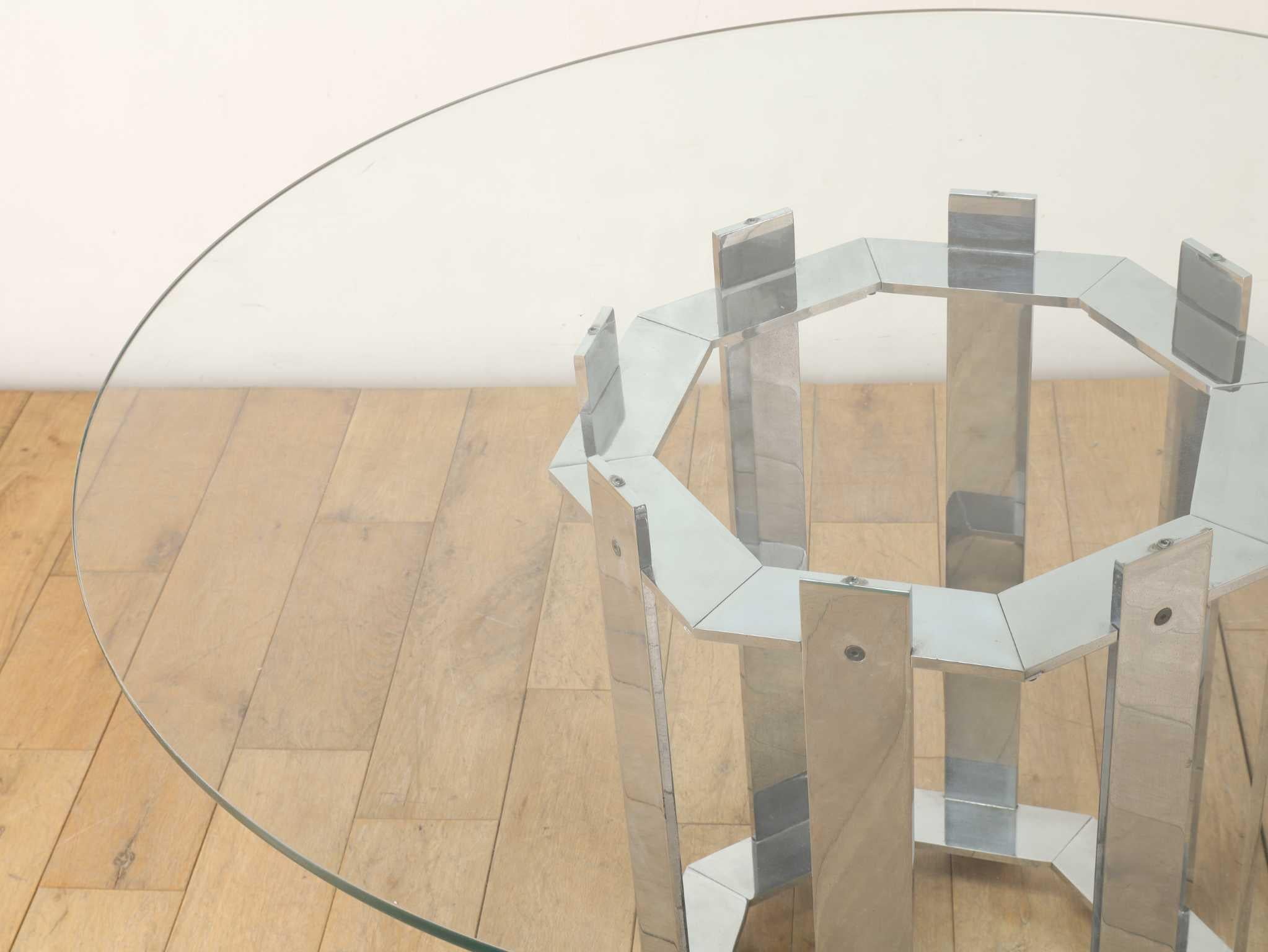 Italian Glass Top Round Table 1970's In Good Condition For Sale In Shibuya-ku, 13