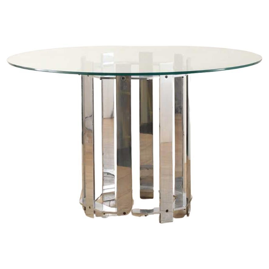 Italian Glass Top Round Table 1970's For Sale