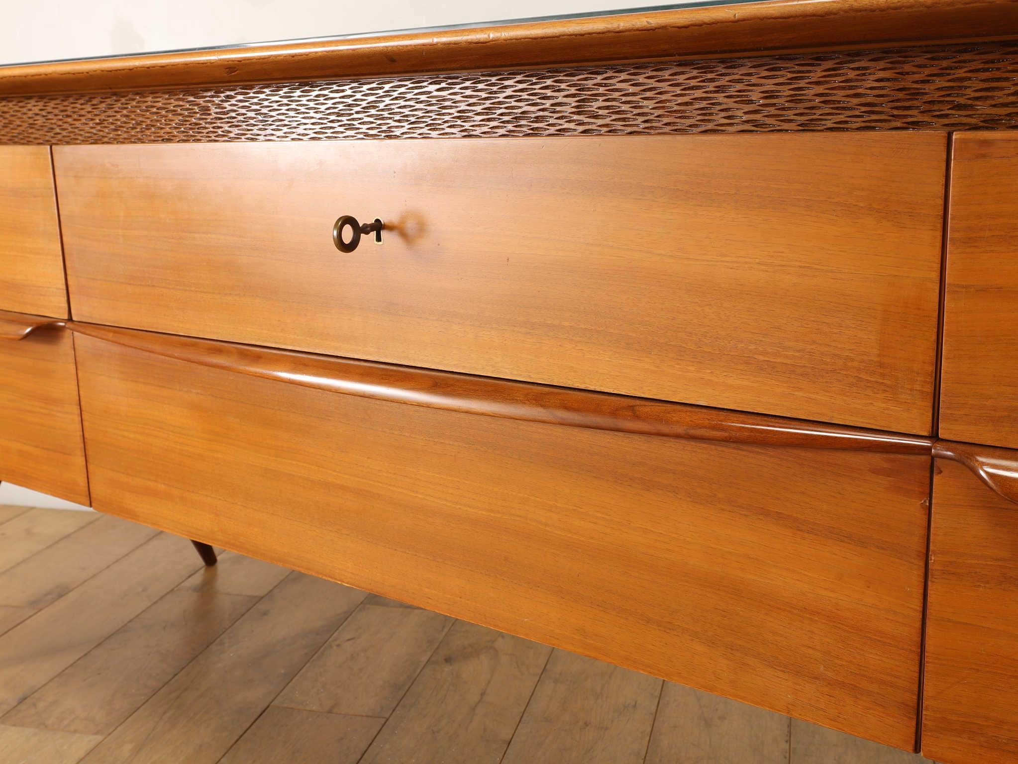 Italian Glass Top Sideboard 1950's For Sale 6