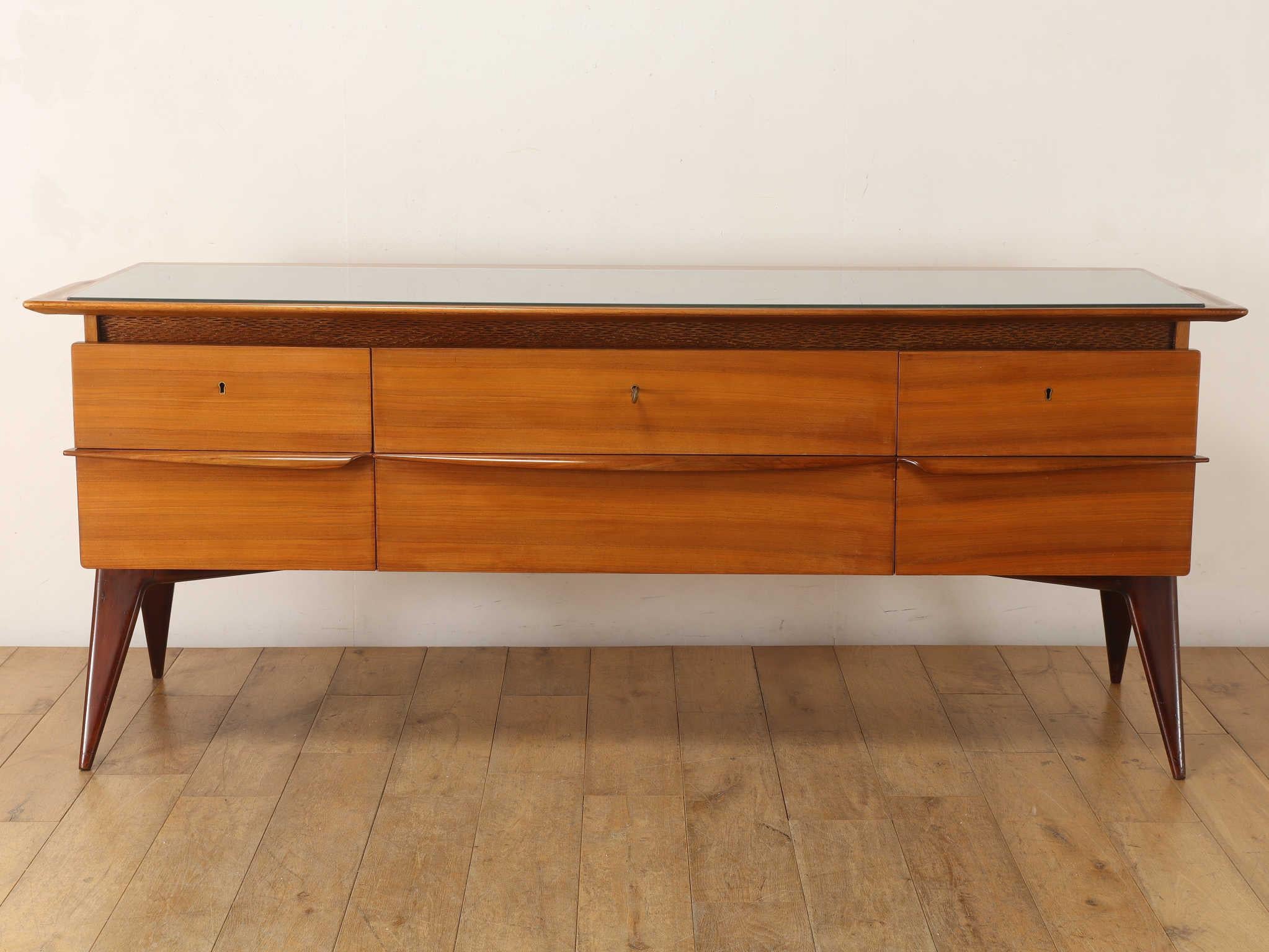 Italian Glass Top Sideboard 1950's For Sale 13
