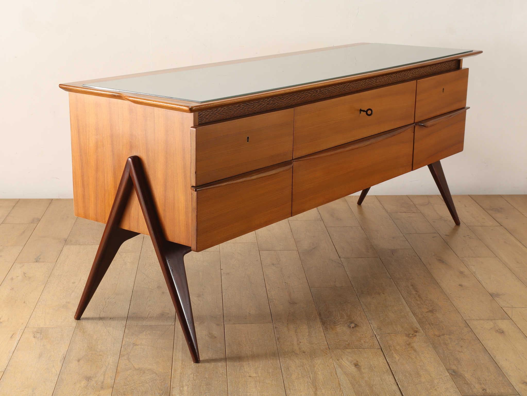 Italian Glass Top Sideboard 1950's For Sale 14