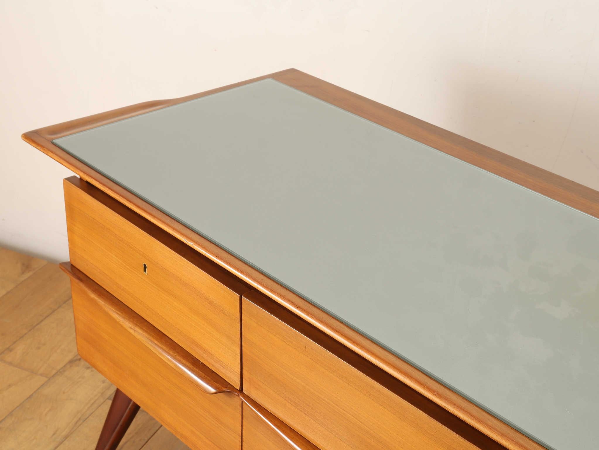 Mid-Century Modern Italian Glass Top Sideboard 1950's For Sale