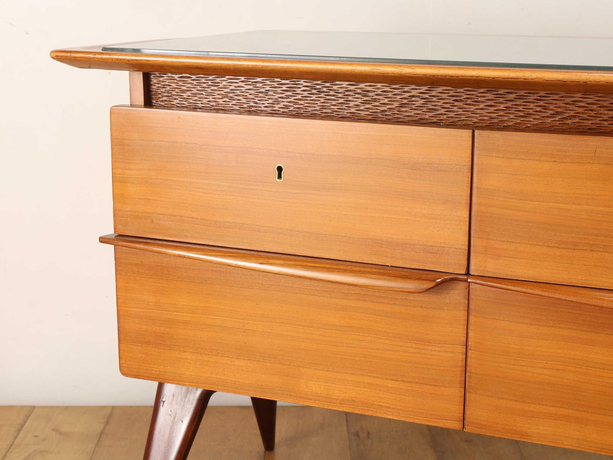Italian Glass Top Sideboard 1950's For Sale 1