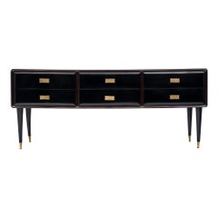 Italian Glass Topped Modernist Credenza