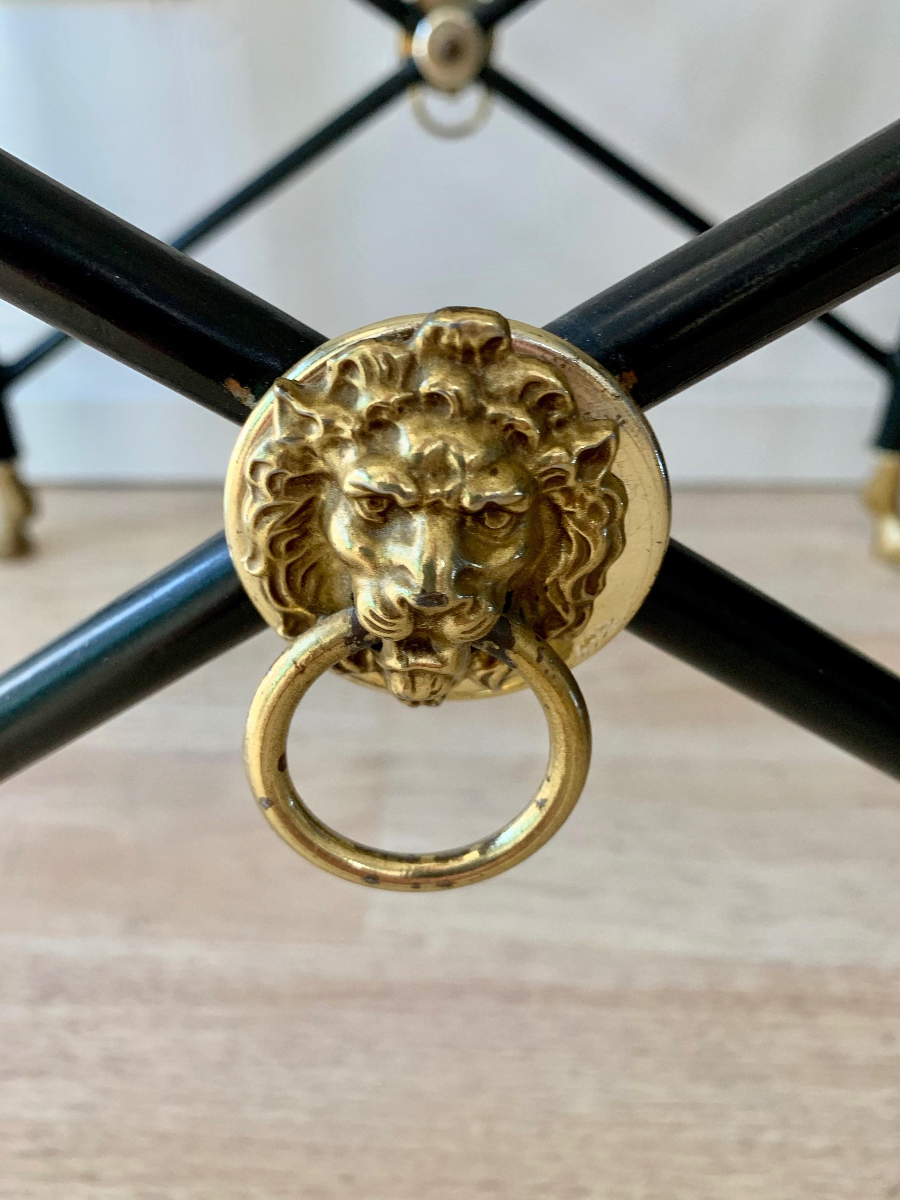 Metal Italian Glass Tray Table with Brass Lion Detailing