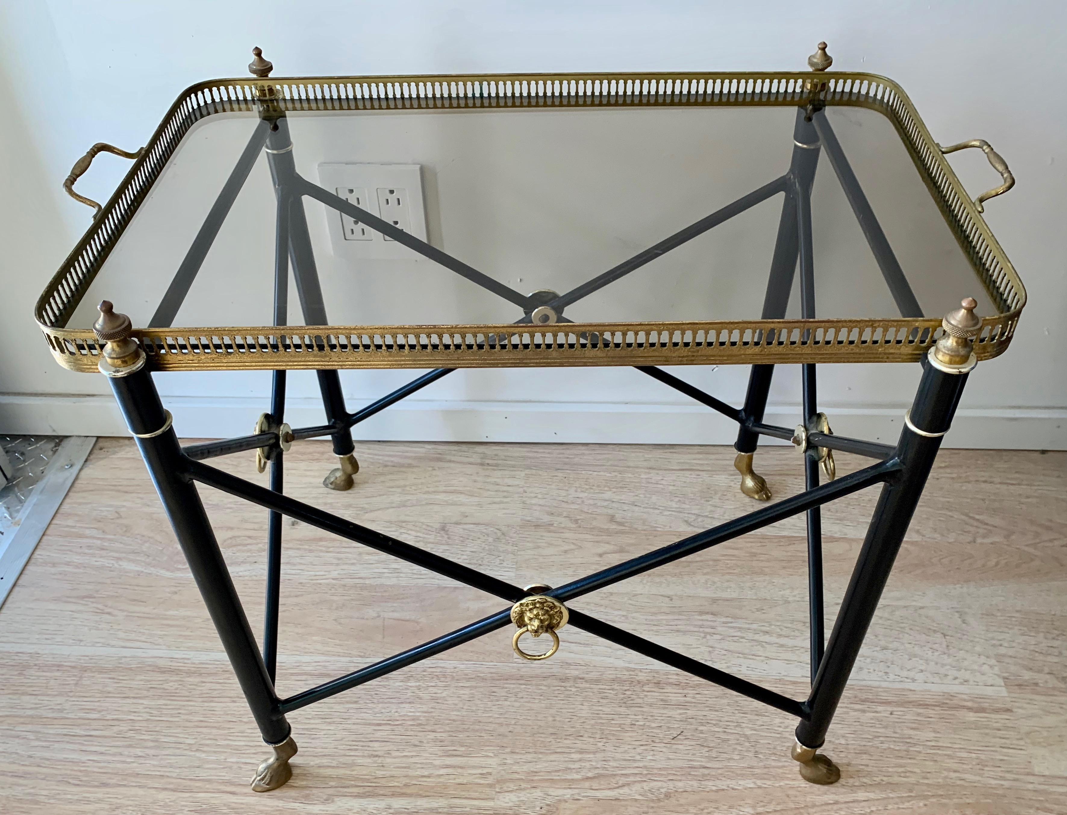 Italian Glass Tray Table with Brass Lion Detailing 1