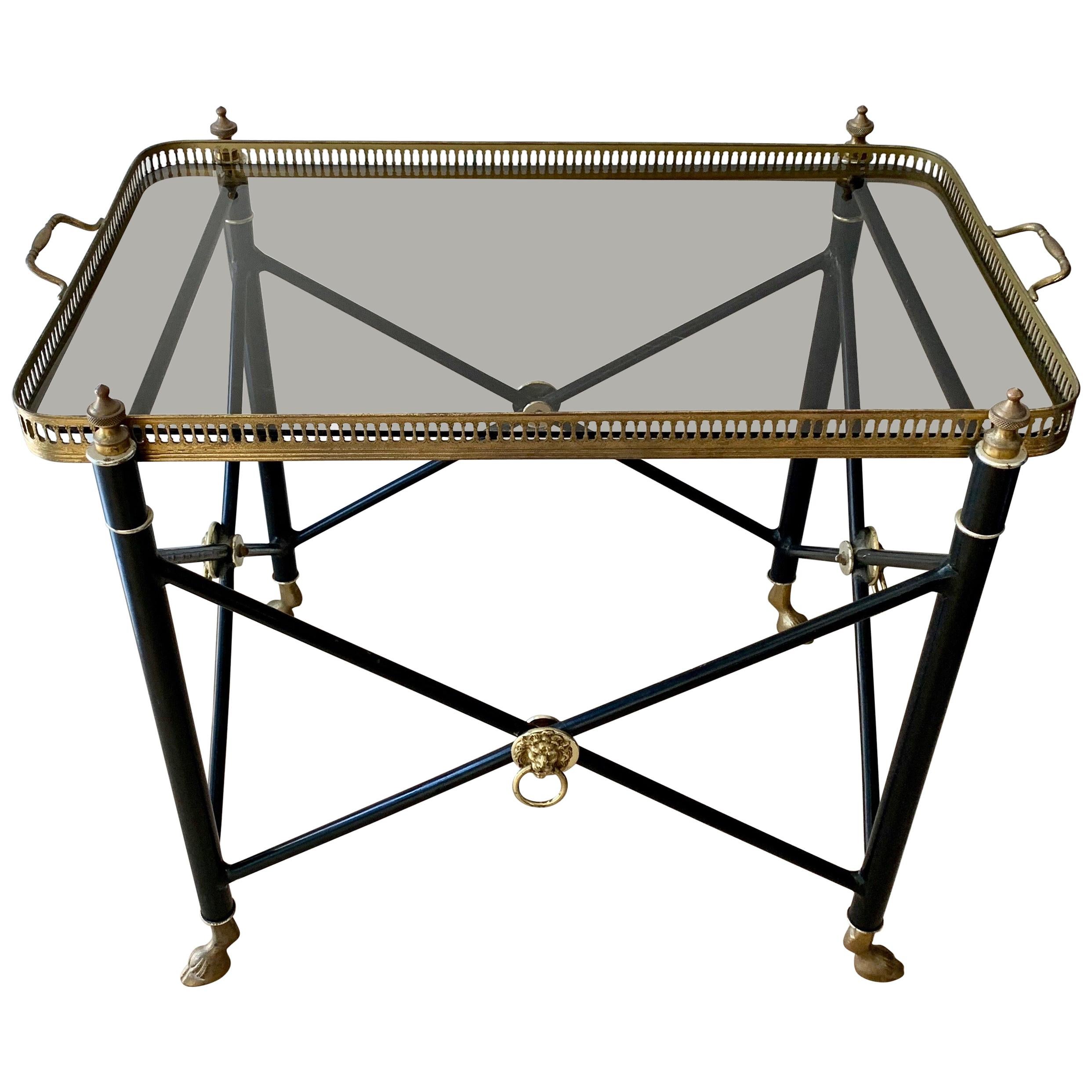 Italian Glass Tray Table with Brass Lion Detailing