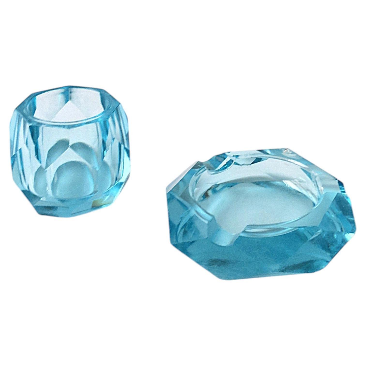 Italian Glass Vanity or Smoking Set, Mid-20th Century, Italy
