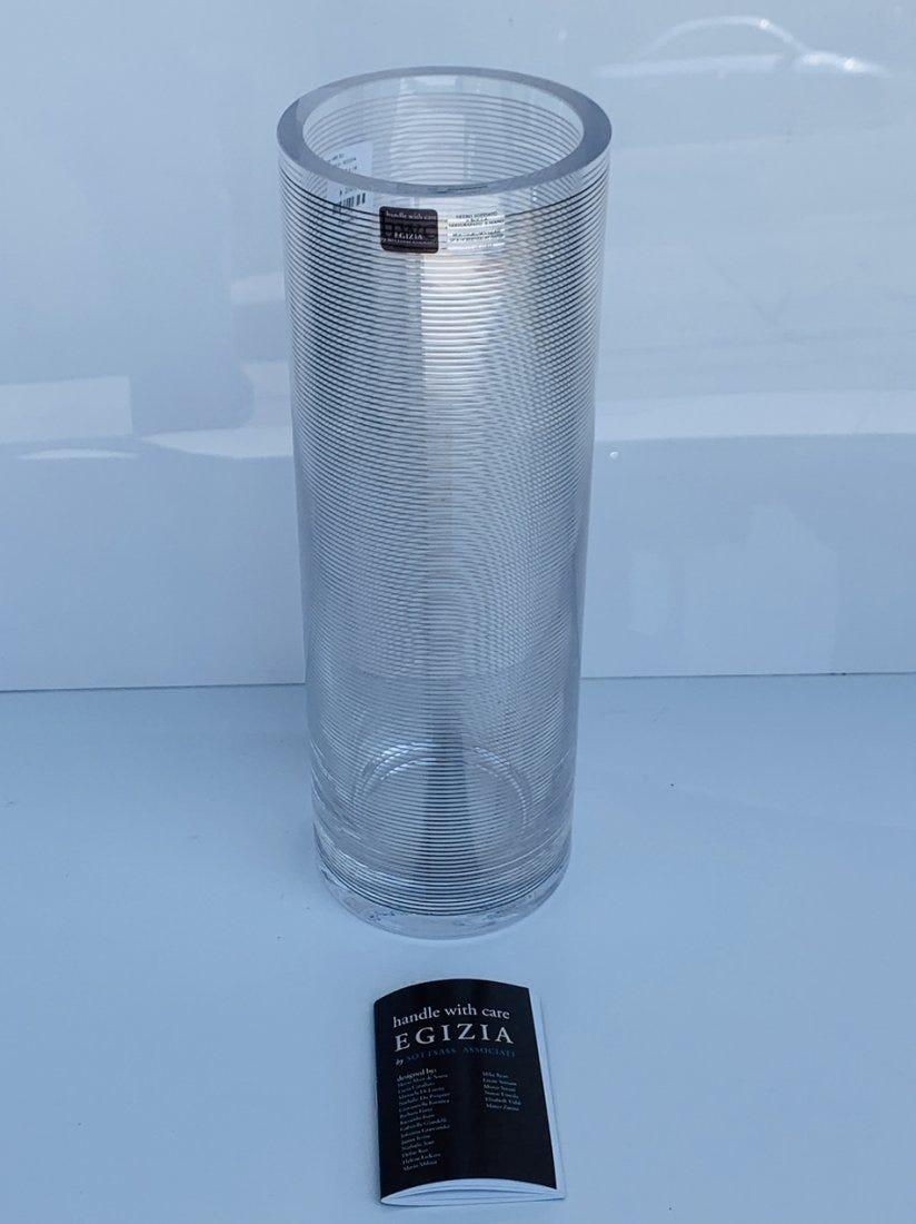 Beautiful glass vase designed by Dafne Koz, manufactured by Sottsass Associati for Egizia.

Made in 1998.

The vase decoration is done in hand silkscreen printing with 980/1000 silver, Baked at 540Â°.

New in the box.

Measures: 
14 inches